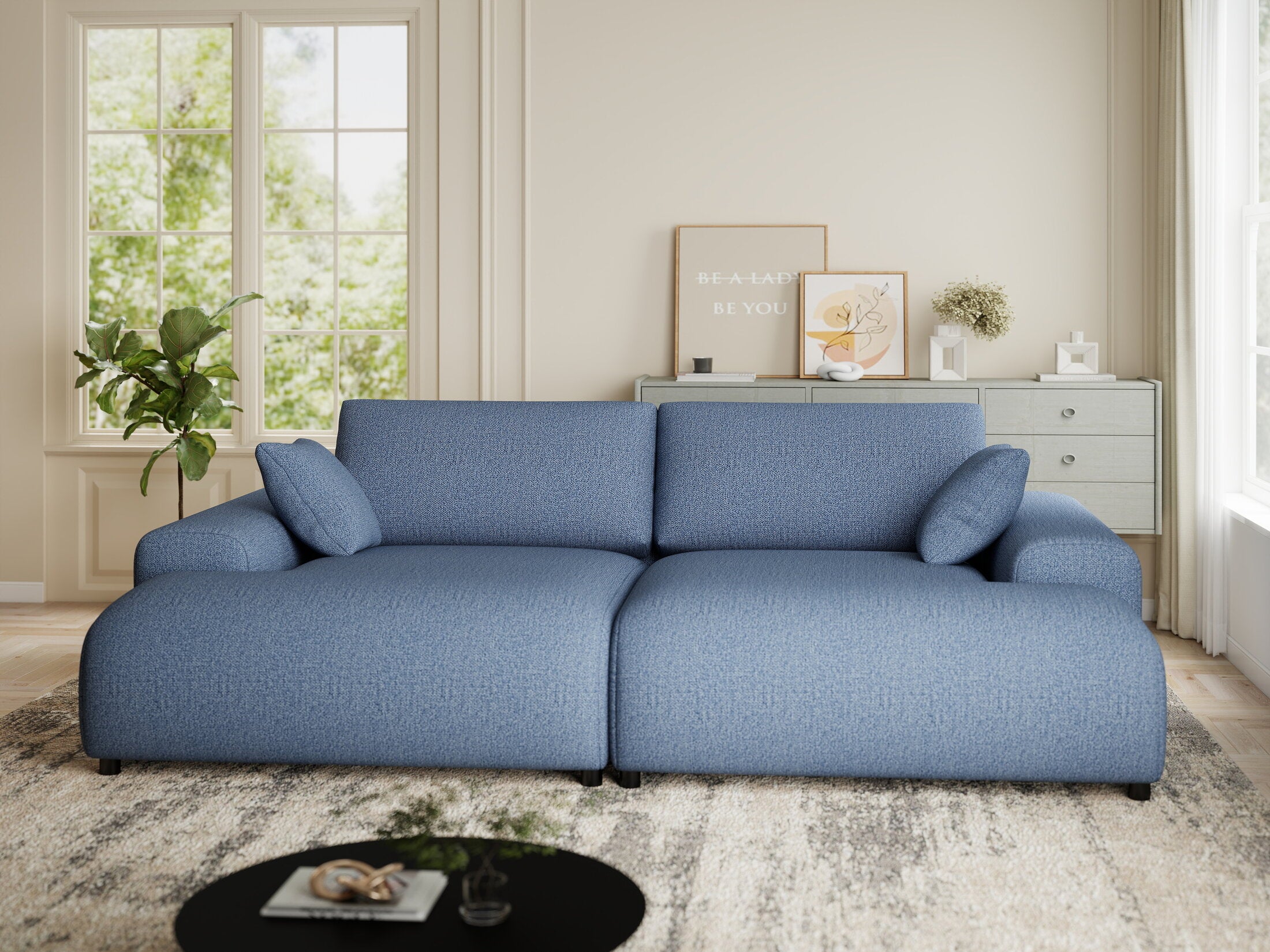 Canapea dumonde cu sezut confortabil din spuma HR, Hudson Enjoy Albastru 237x144 cm