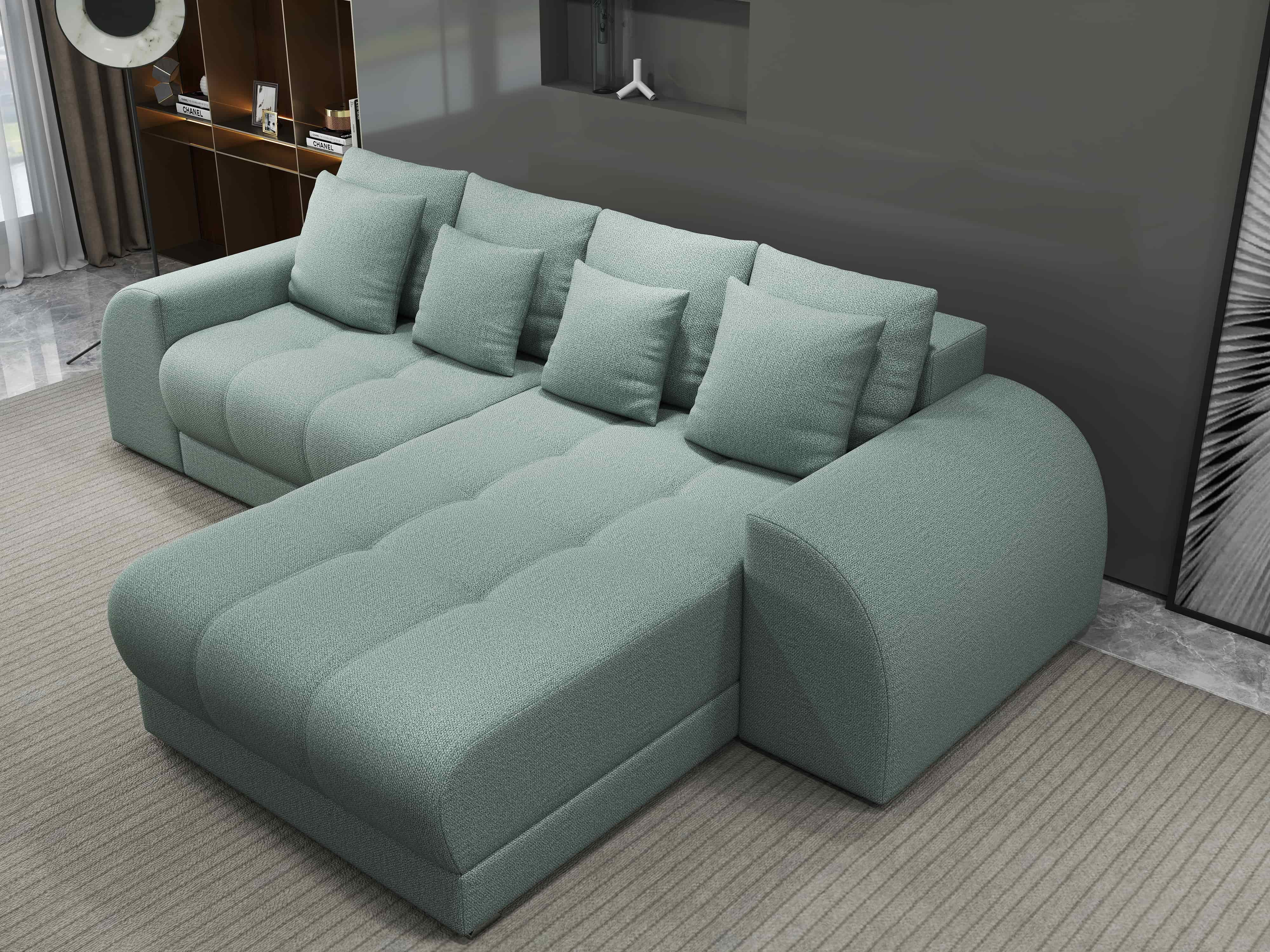 Colțar extensibil dumonde cu ladă de depozitare si sezut confortabil din spuma HR, Verona Enjoy Mint II 290x185 cm Fabrica