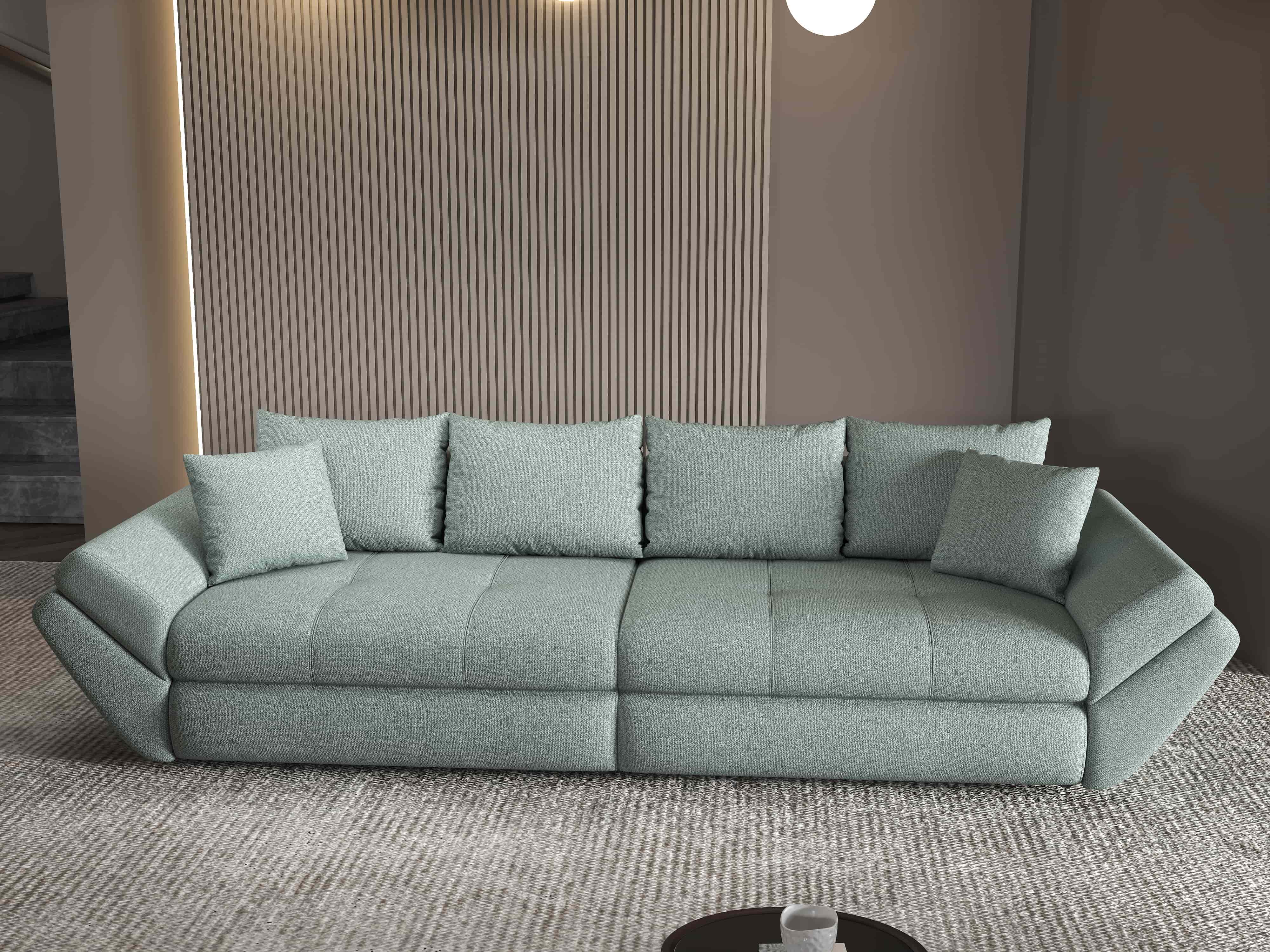 Canapea extensibilă dumonde cu ladă de depozitare si sezut confortabil din spuma HR, Loana Enjoy Mint 300x100 cm Fabrica