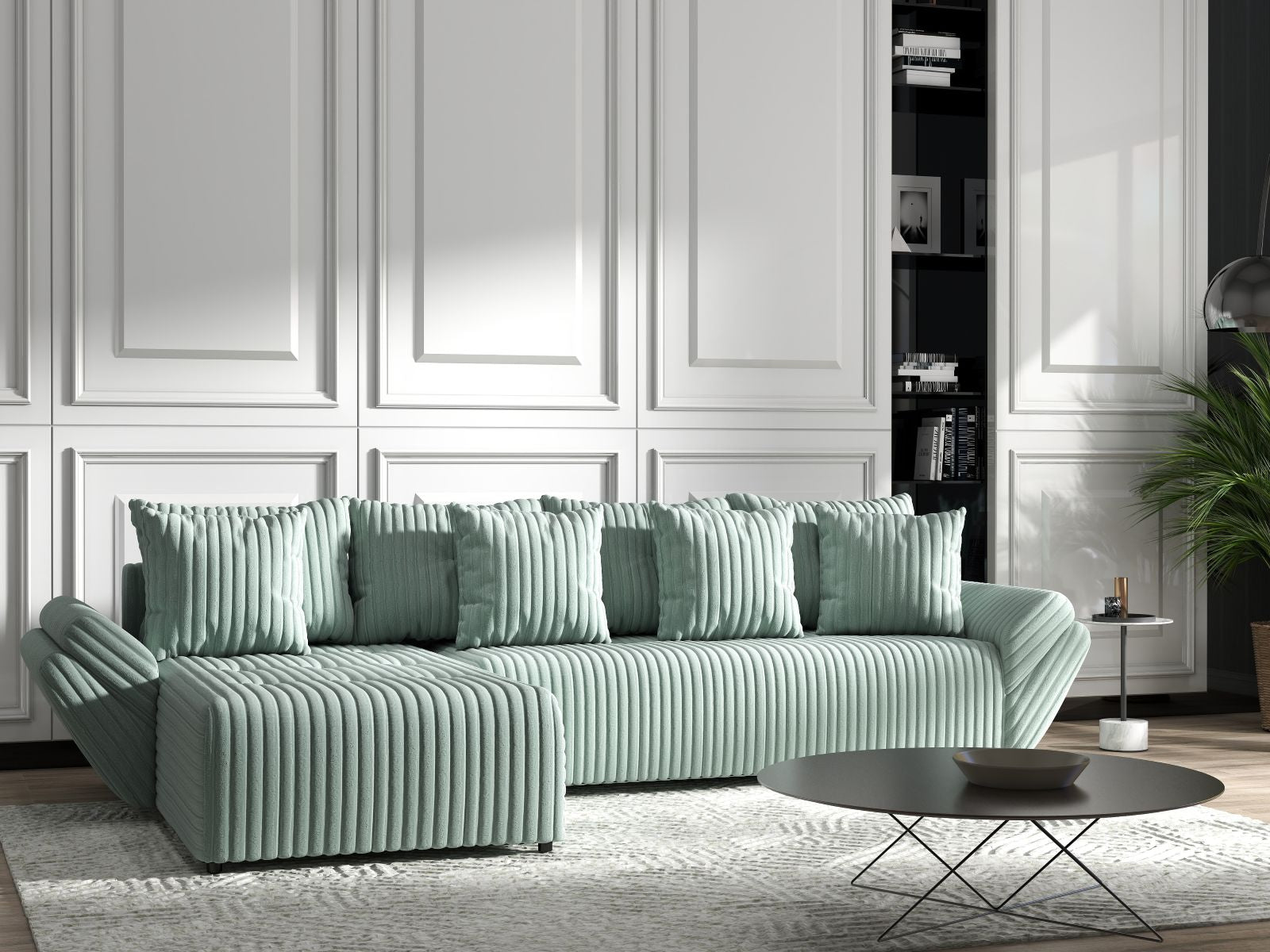 Colțar extensibil dumonde cu ladă de depozitare si sezut confortabil din spuma HR, Berlin XL Ambience Mint 350x185 cm Fabrica