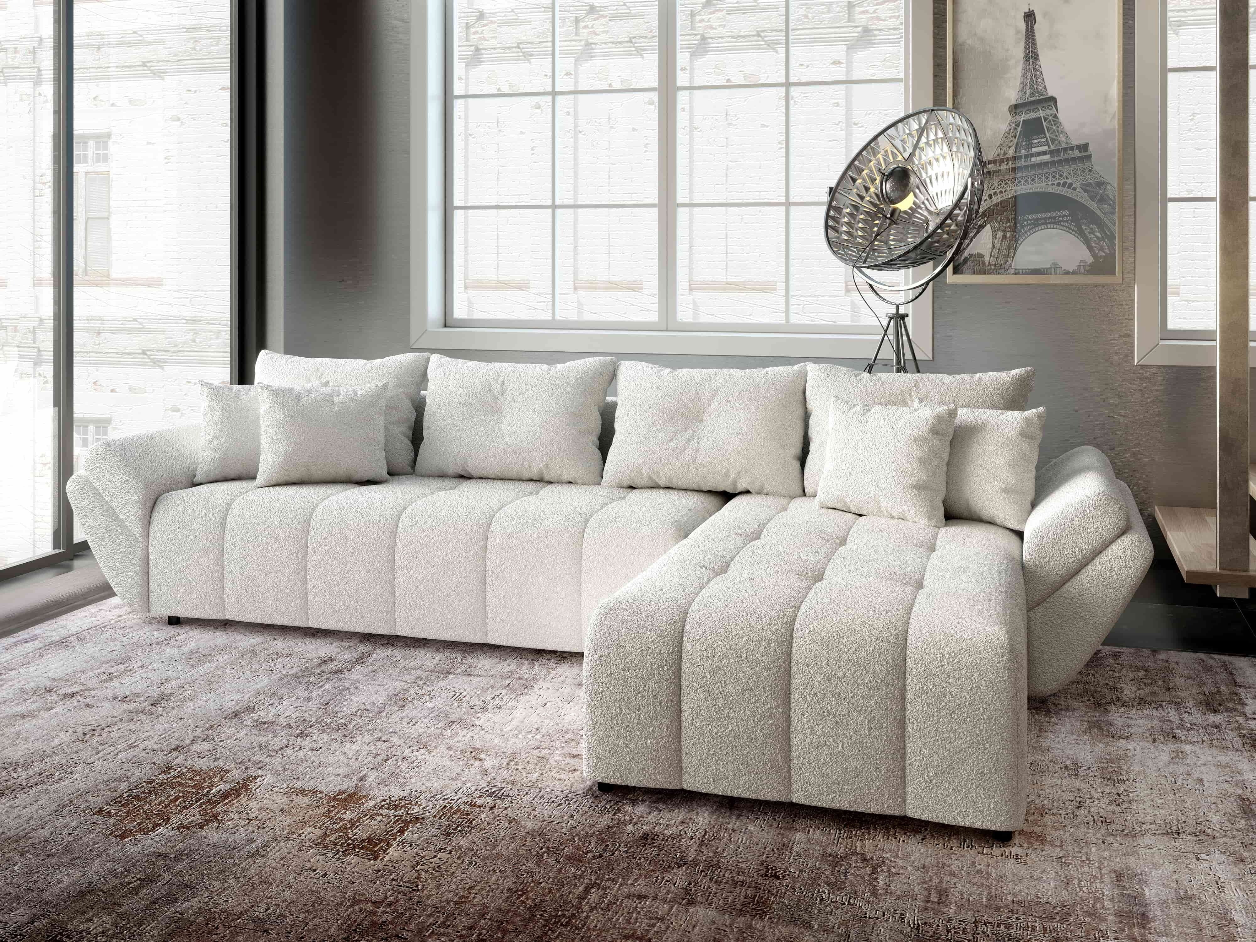 Colțar extensibil dumonde cu ladă de depozitare si sezut confortabil din spuma HR, Berlin XL Euphoria Ivory 350x185 cm II Fabrica