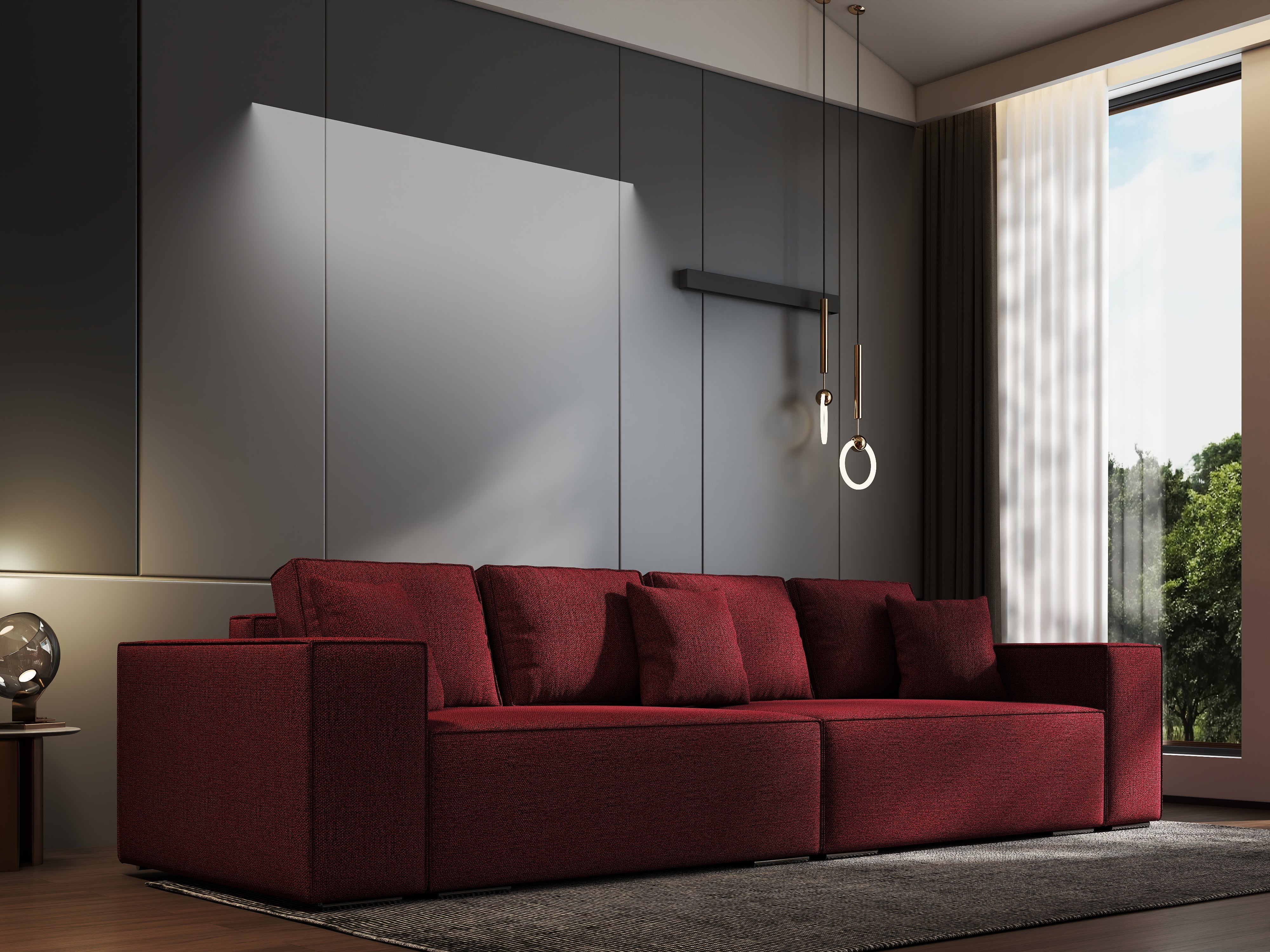 Canapea extensibilă dumonde cu ladă de depozitare si sezut confortabil din spuma HR, Dream Enjoy Rosu 310x100 cm Fabrica