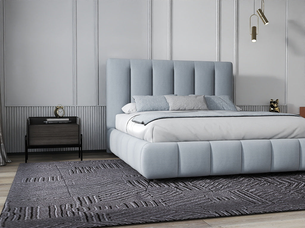 Pat dormitor dumonde, tapitat gri, Divaneo 160x200 cm, somiera rabatabila inclusa, spatiu depozitare WLS