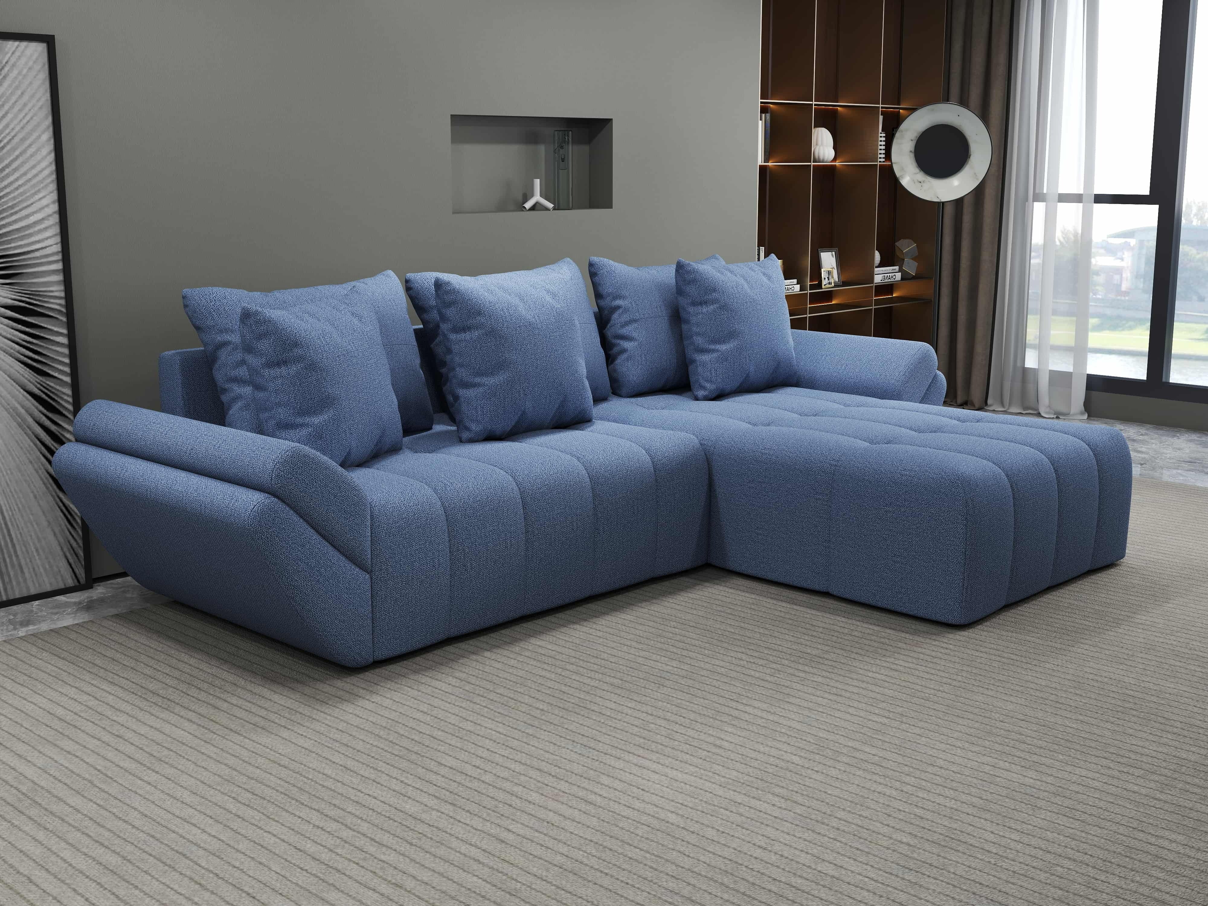 Colțar extensibil dumonde cu ladă de depozitare si sezut confortabil din spuma HR, Berlin Enjoy Albastru 280x185 cm II Fabrica