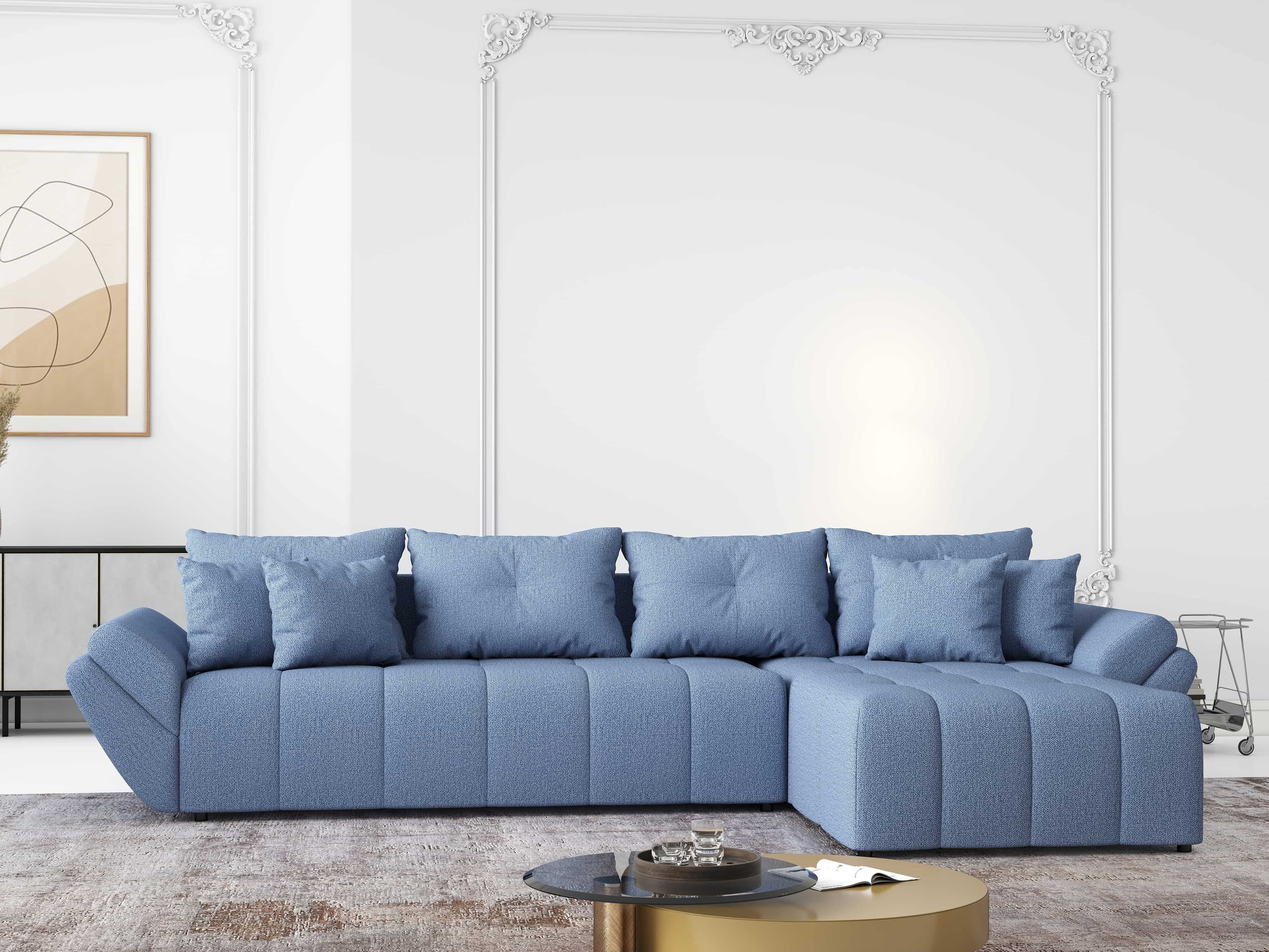 Colțar extensibil dumonde cu ladă de depozitare si sezut confortabil din spuma HR, Berlin XL Enjoy Blue 350x185 cm II Fabrica