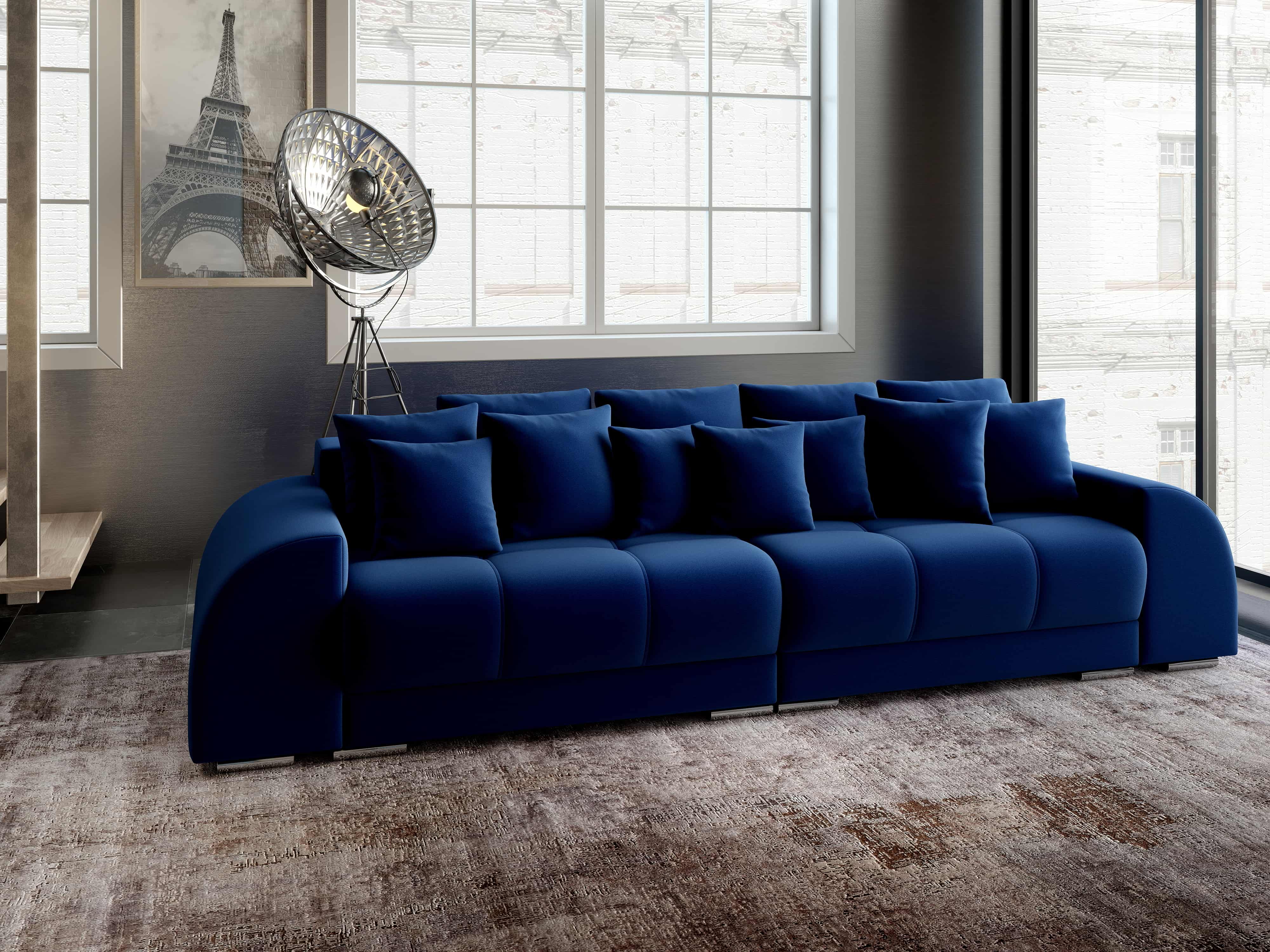 Canapea extensibilă dumonde cu 2 lăzi de depozitare si sezut confortabil din spuma HR, Verona Royal Blue 310x100 cm Fabrica