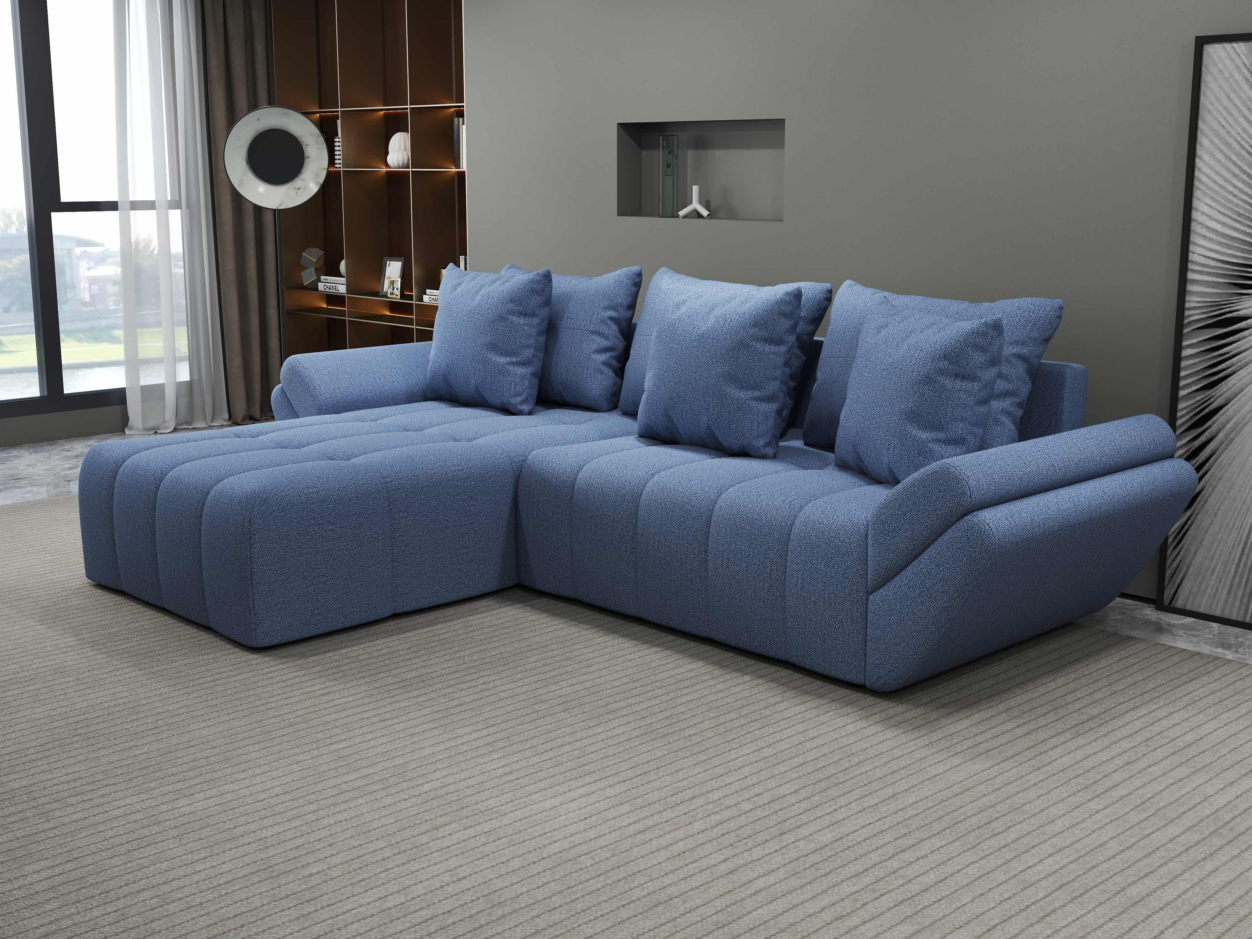 Colțar extensibil dumonde cu ladă de depozitare si sezut confortabil din spuma HR, Berlin Enjoy Albastru 280x185 cm Fabrica