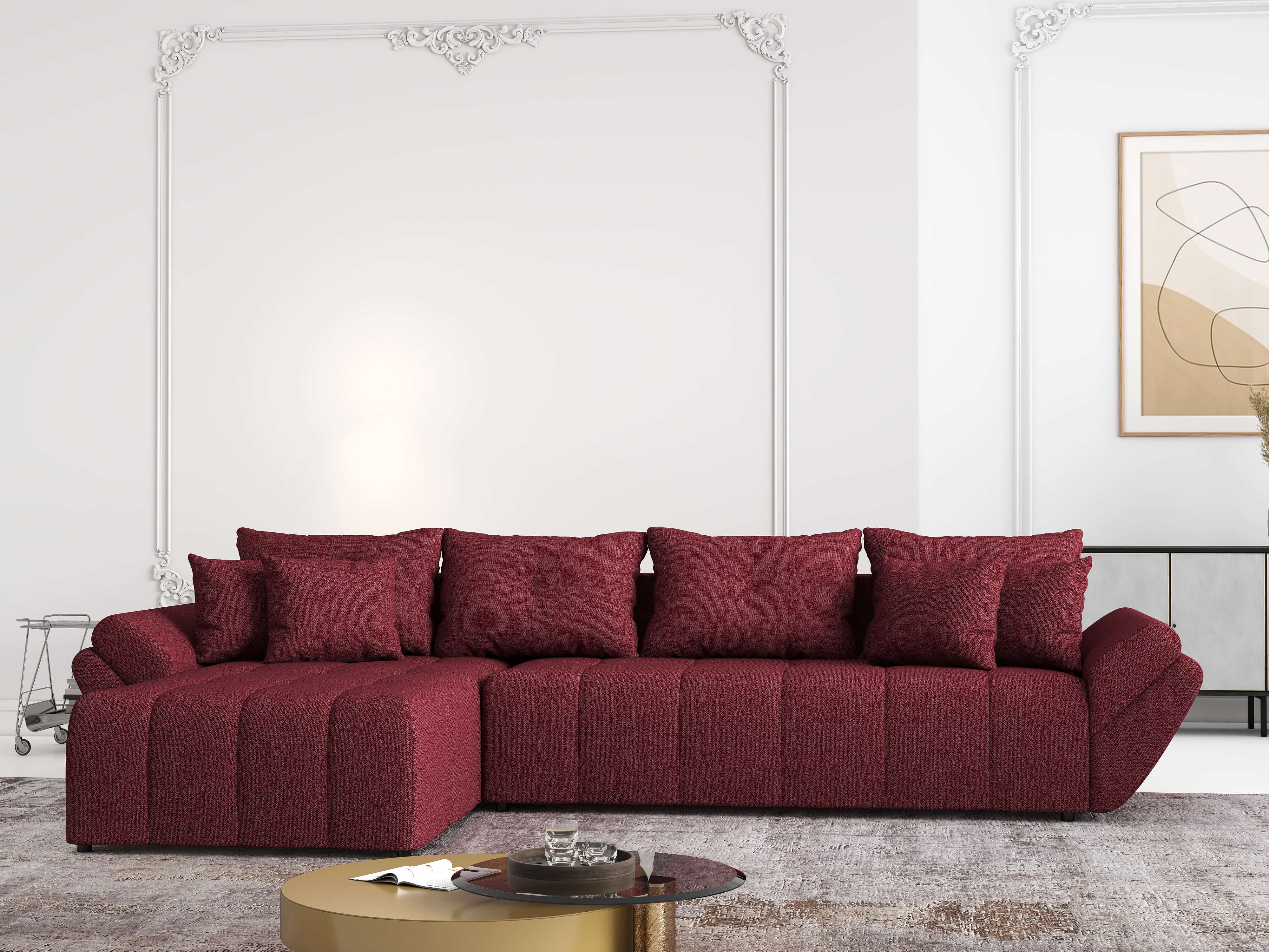 Colțar extensibil dumonde cu ladă de depozitare si sezut confortabil din spuma HR, Berlin XL Enjoy Red 350x185 cm Fabrica