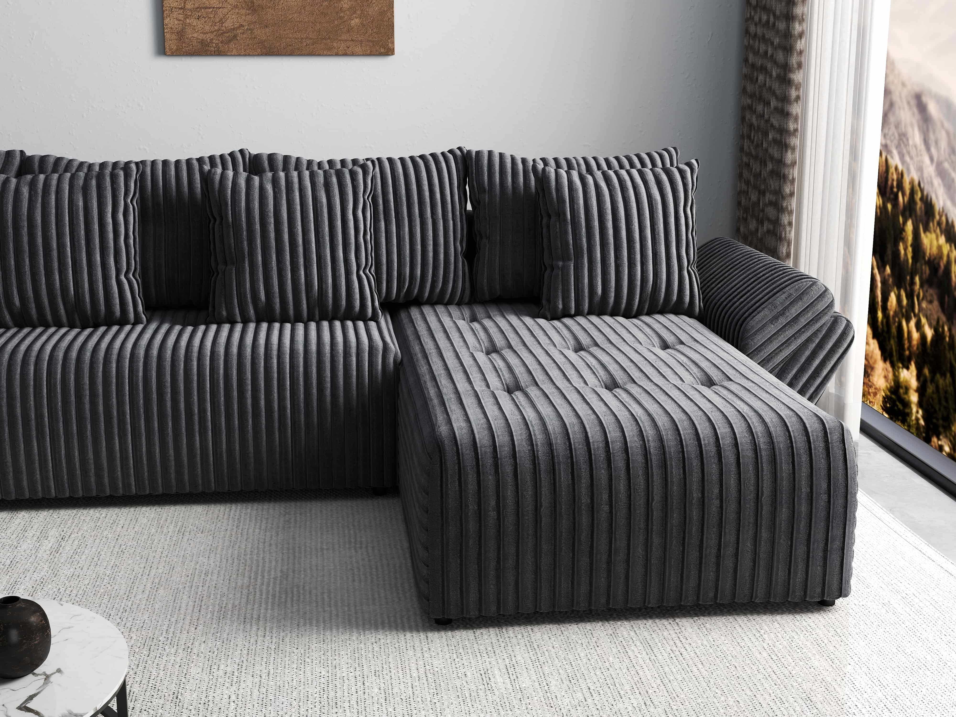 Colțar extensibil dumonde cu ladă de depozitare si sezut confortabil din spuma HR, Berlin XL Ambience Grey II 350x185 cm Fabrica