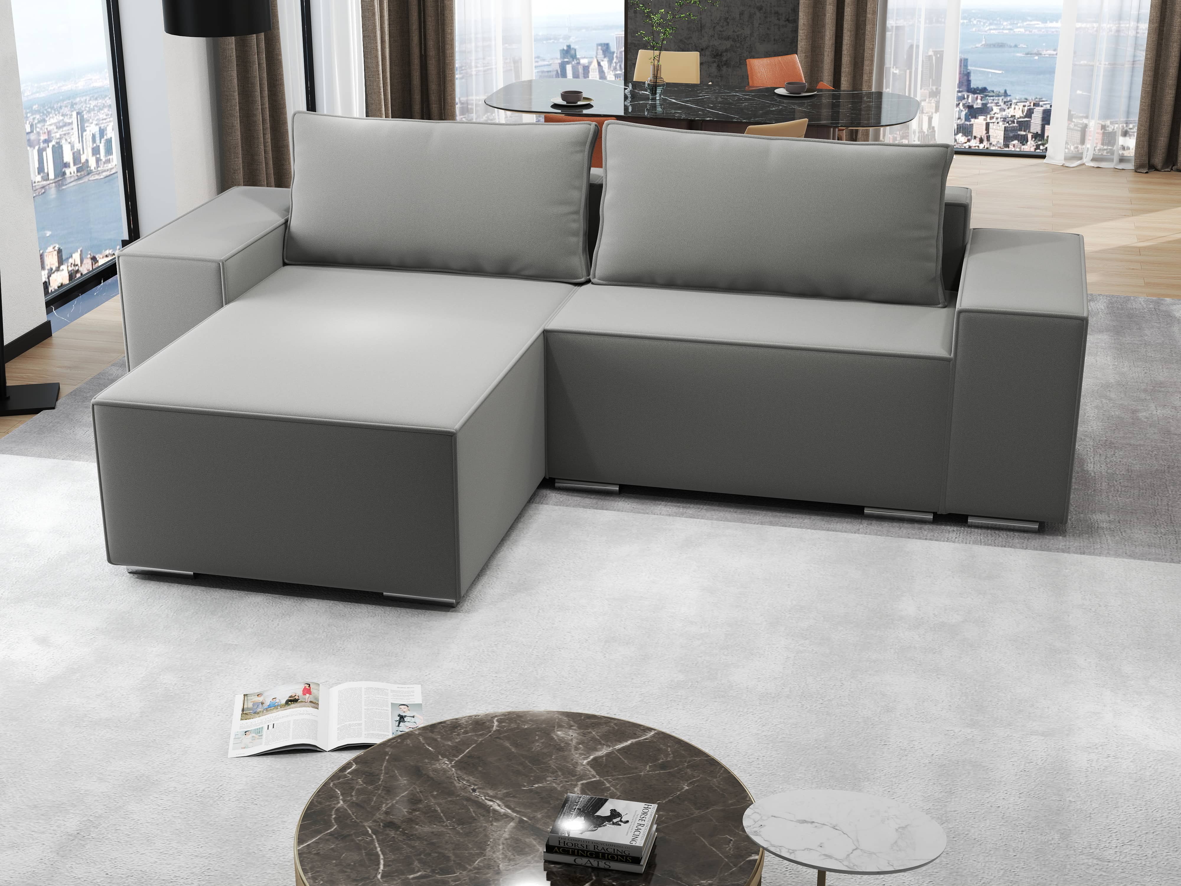 Colțar extensibil dumonde cu ladă de depozitare si sezut confortabil din spuma HR, Dream Royal Gri 290x185 cm Fabrica