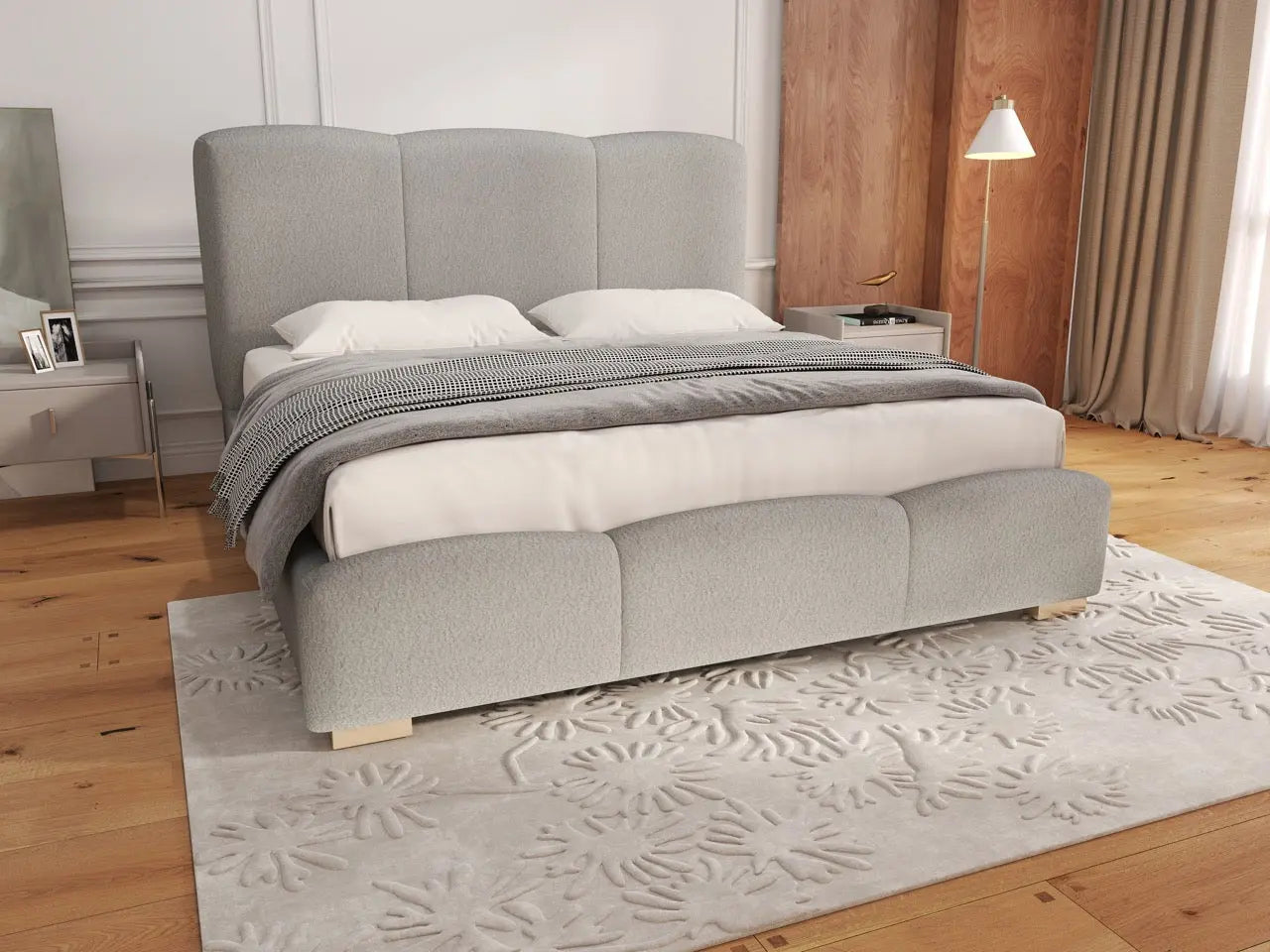 Pat dormitor dumonde, tapitat gri, Havana 160x200 cm, somiera rabatabila inclusa, spatiu depozitare WLS