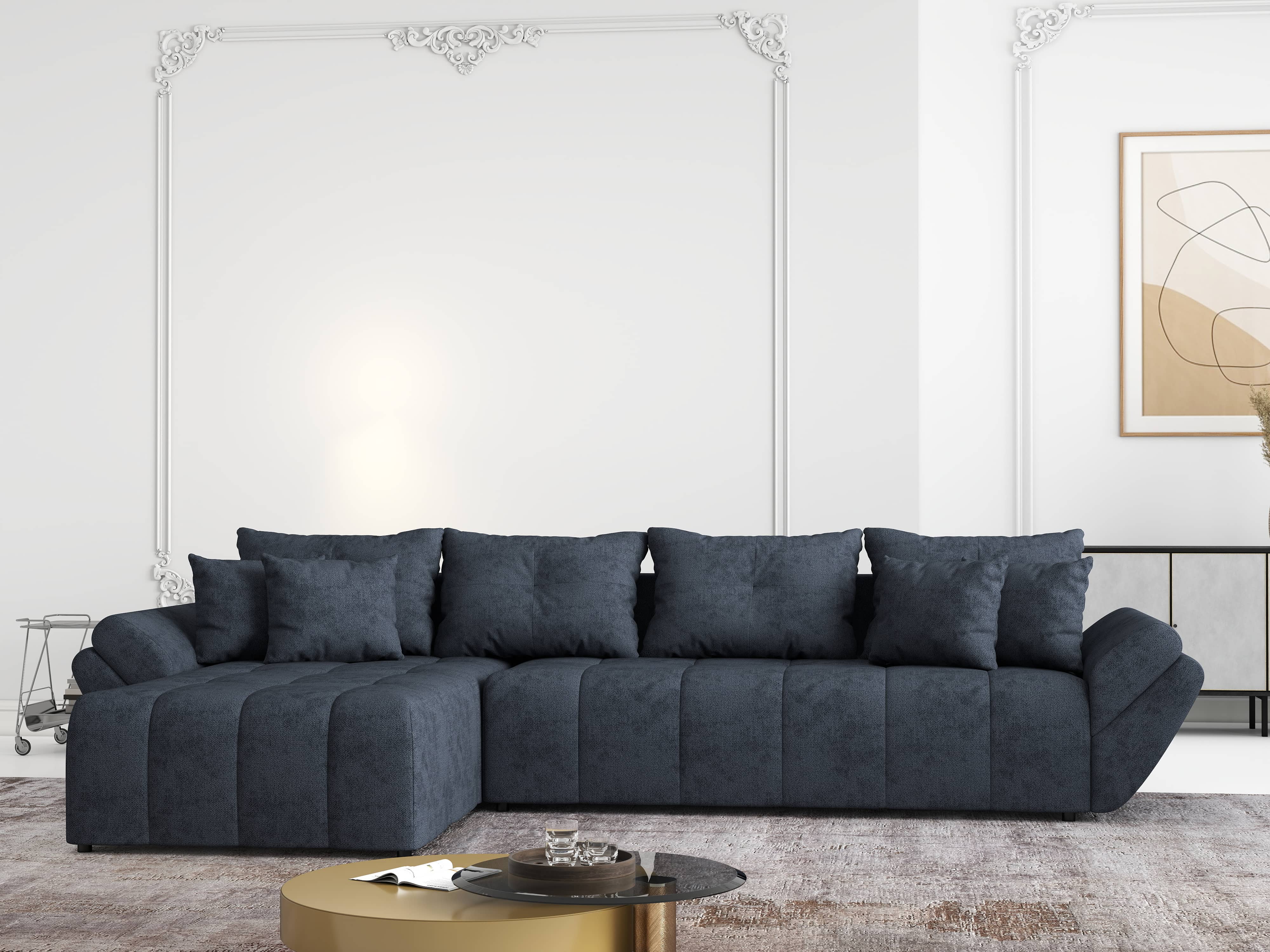 Colțar extensibil dumonde cu ladă de depozitare si sezut confortabil din spuma HR, Berlin XL Enjoy Antracit 350x185 cm Fabrica