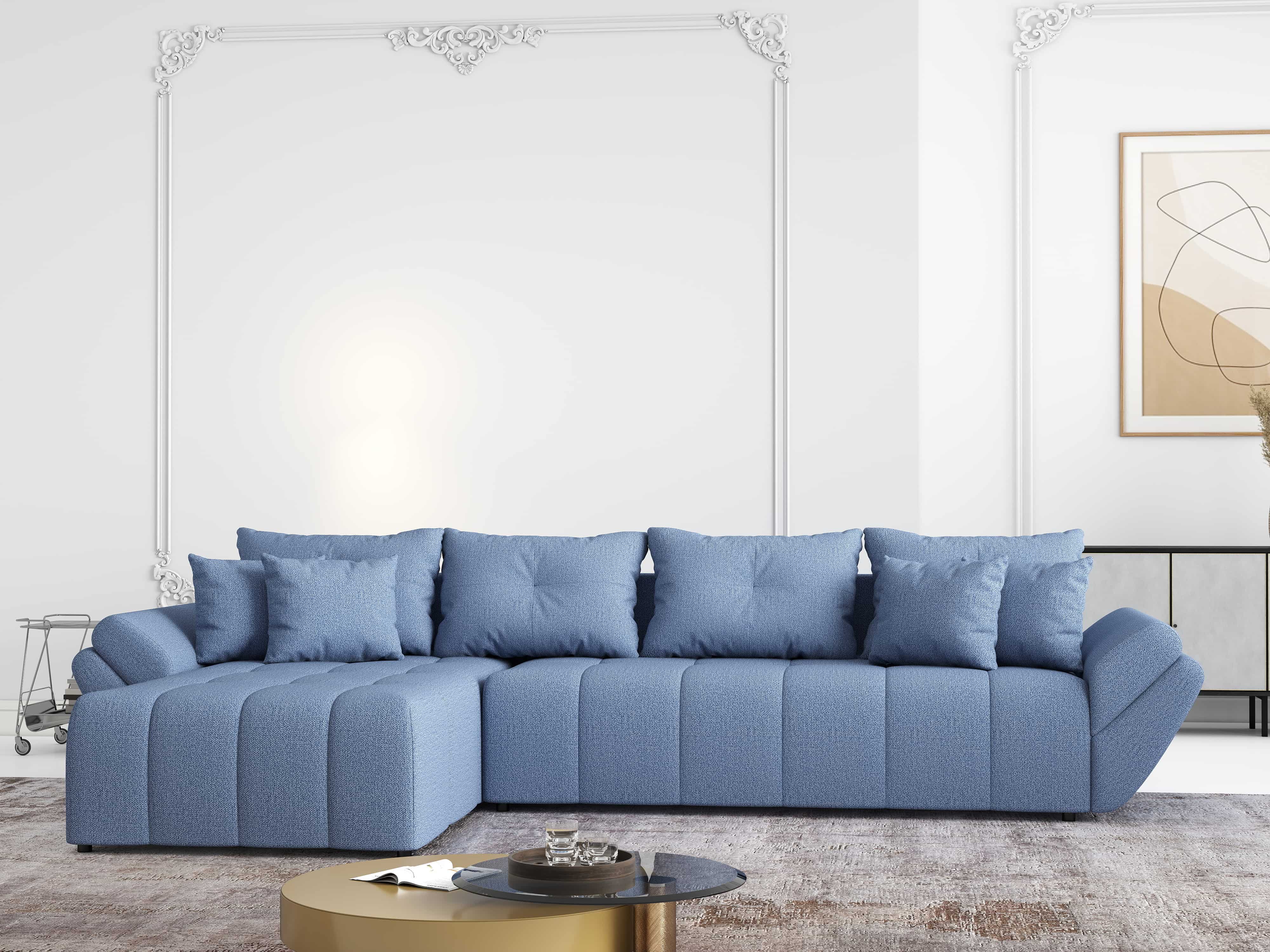 Colțar extensibil dumonde cu ladă de depozitare si sezut confortabil din spuma HR, Berlin XL Enjoy Blue 350x185 cm Fabrica