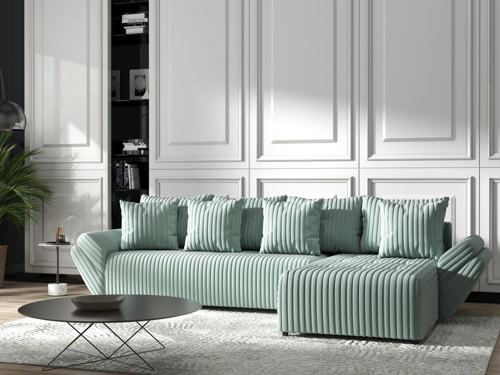 Colțar extensibil dumonde cu ladă de depozitare si sezut confortabil din spuma HR, Berlin XL Ambience Mint II 350x185 cm Fabrica