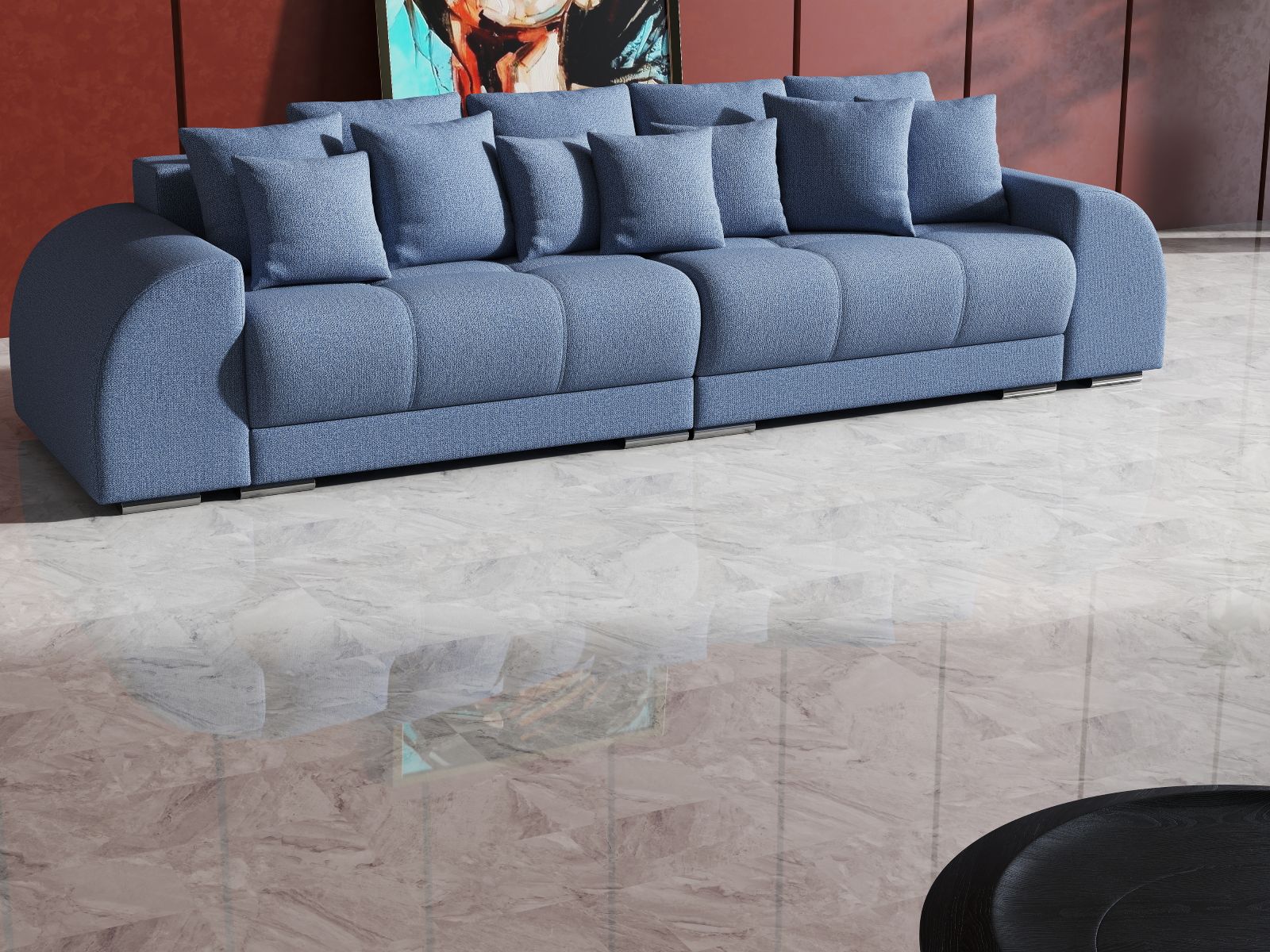 Canapea extensibilă dumonde cu 2 lăzi de depozitare si sezut confortabil din spuma HR, Verona Enjoy Blue 310x100 cm Fabrica