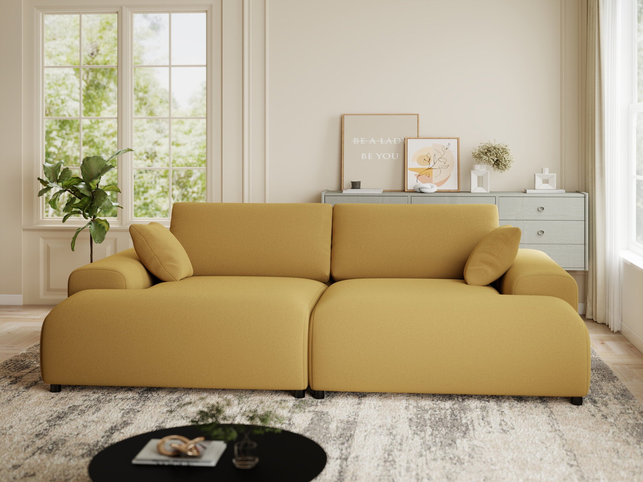 Canapea dumonde cu sezut confortabil din spuma HR, Hudson Royal Mustar 237x144 cm