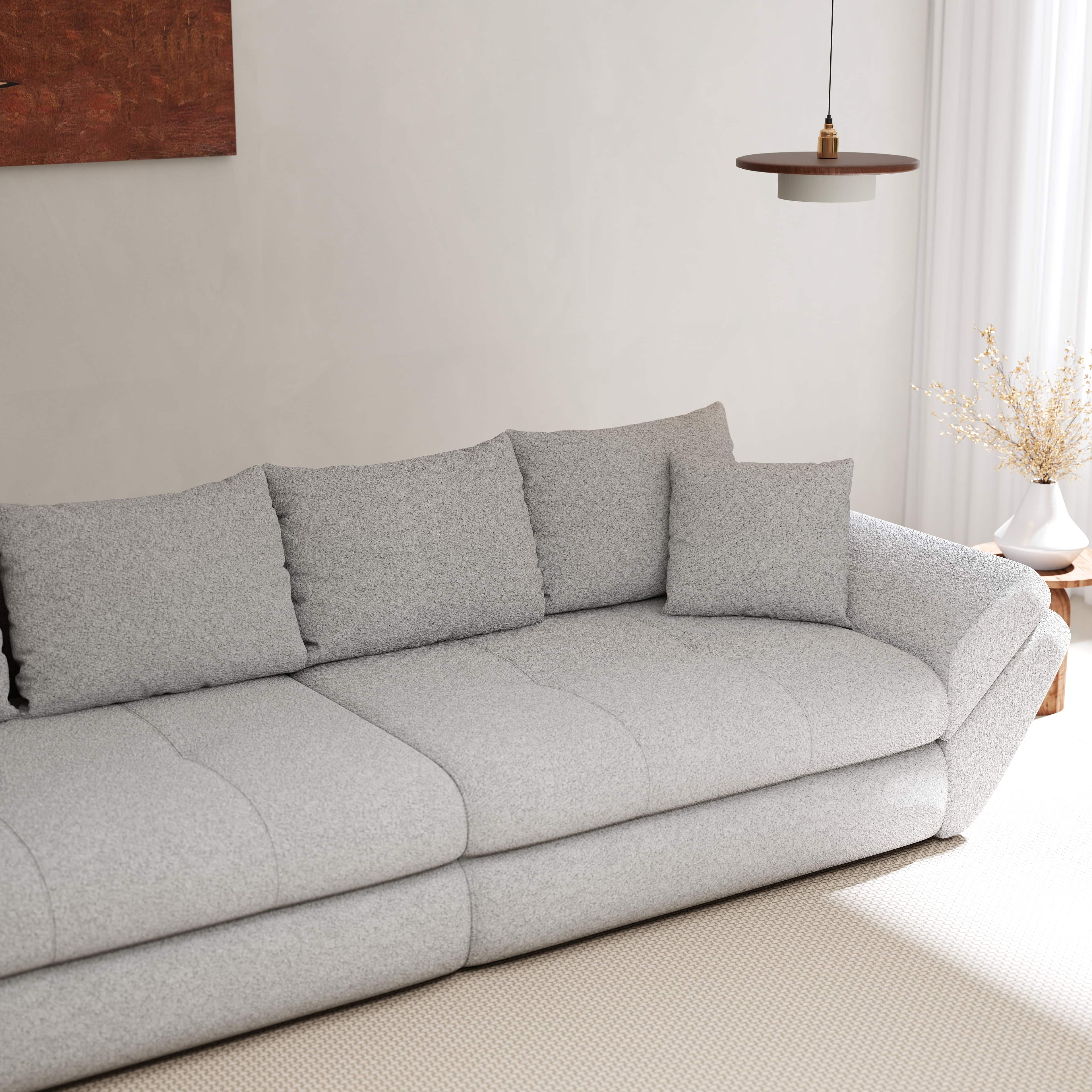 Canapea extensibilă dumonde cu ladă de depozitare si sezut confortabil din spuma HR, Loana Euphoria Dove 300x100 cm Fabrica