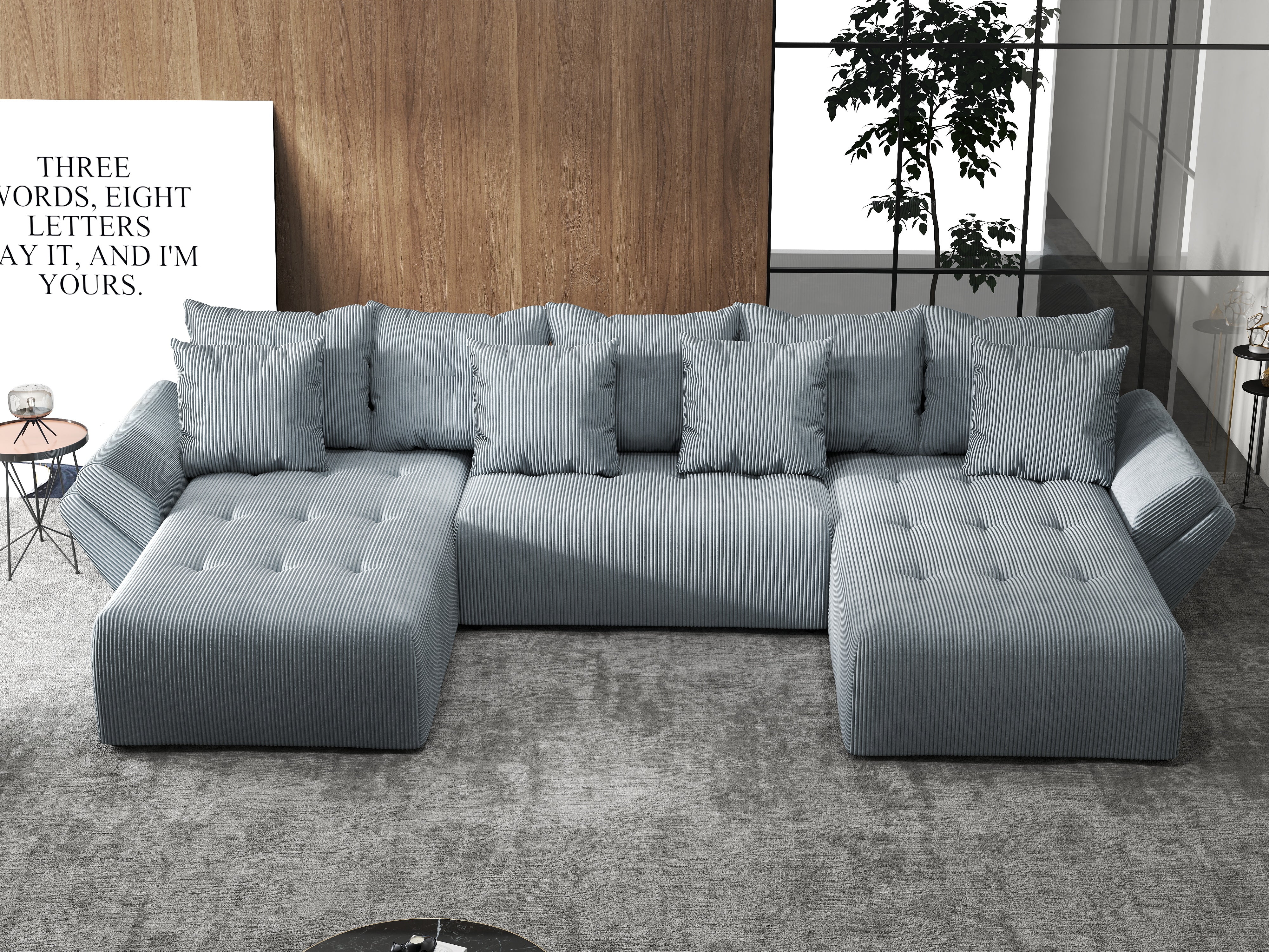 Colțar extensibil dumonde cu ladă de depozitare si sezut confortabil din spuma HR, Berlin U Zoom GREY 380x180 cm Fabrica