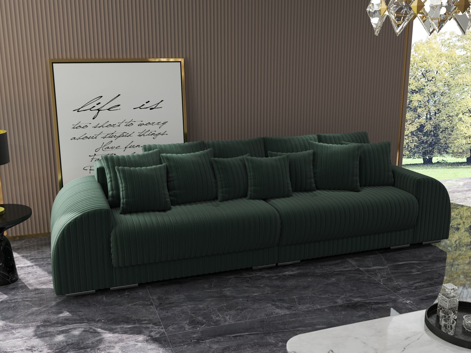 Canapea extensibilă dumonde cu 2 lăzi de depozitare si sezut confortabil din spuma HR, Verona Ambience Green 310x100 cm Fabrica