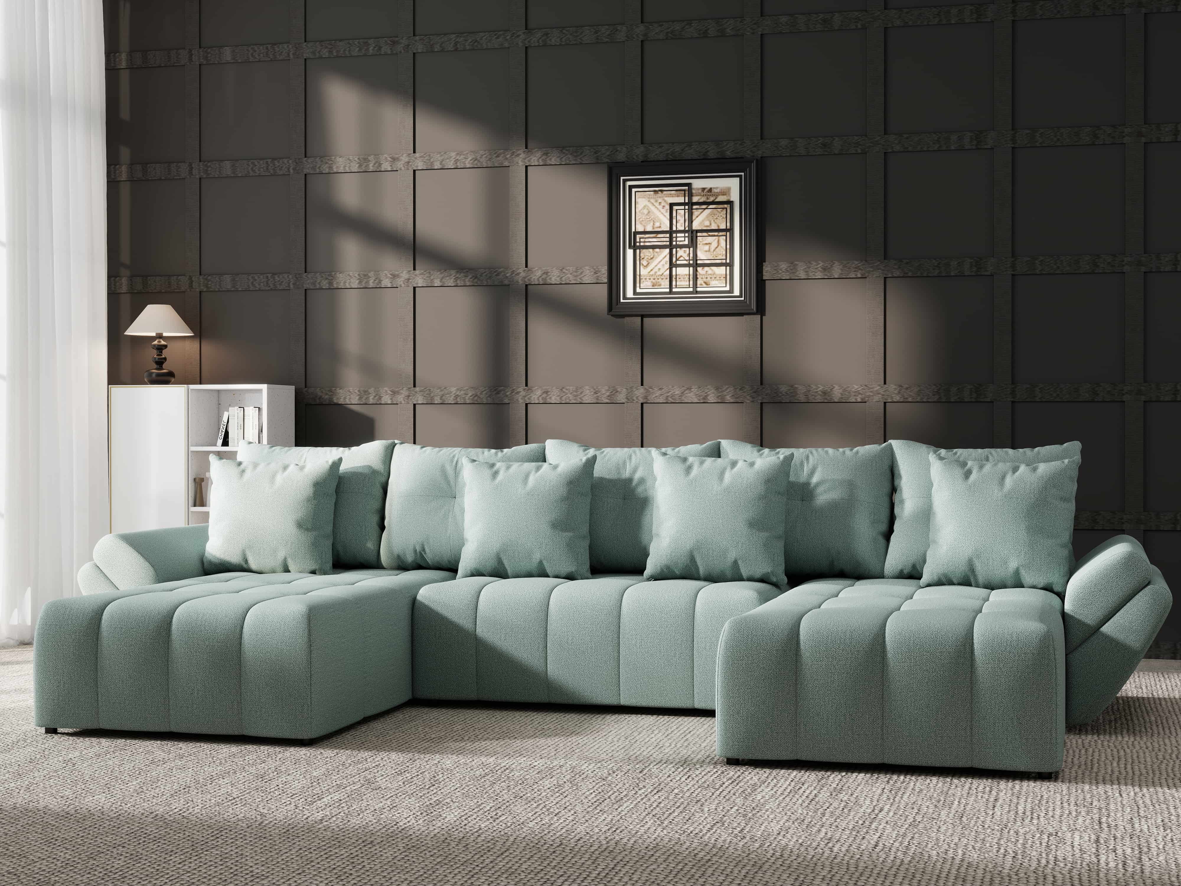 Colțar extensibil dumonde cu ladă de depozitare si sezut confortabil din spuma HR, Berlin U Enjoy Mint 380x180 cm Fabrica