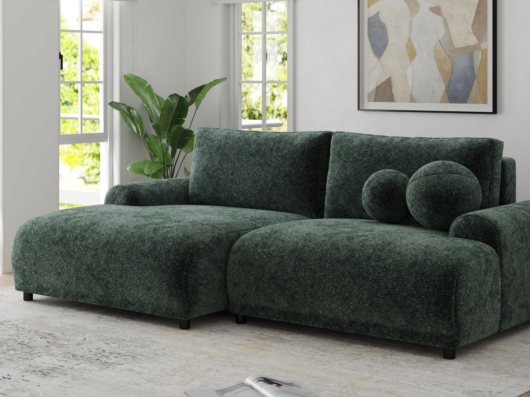 Colțar extensibil dumonde cu ladă de depozitare și șezut confortabil din spumă HR, Carlo Euphoria Verde 240x145 cm
