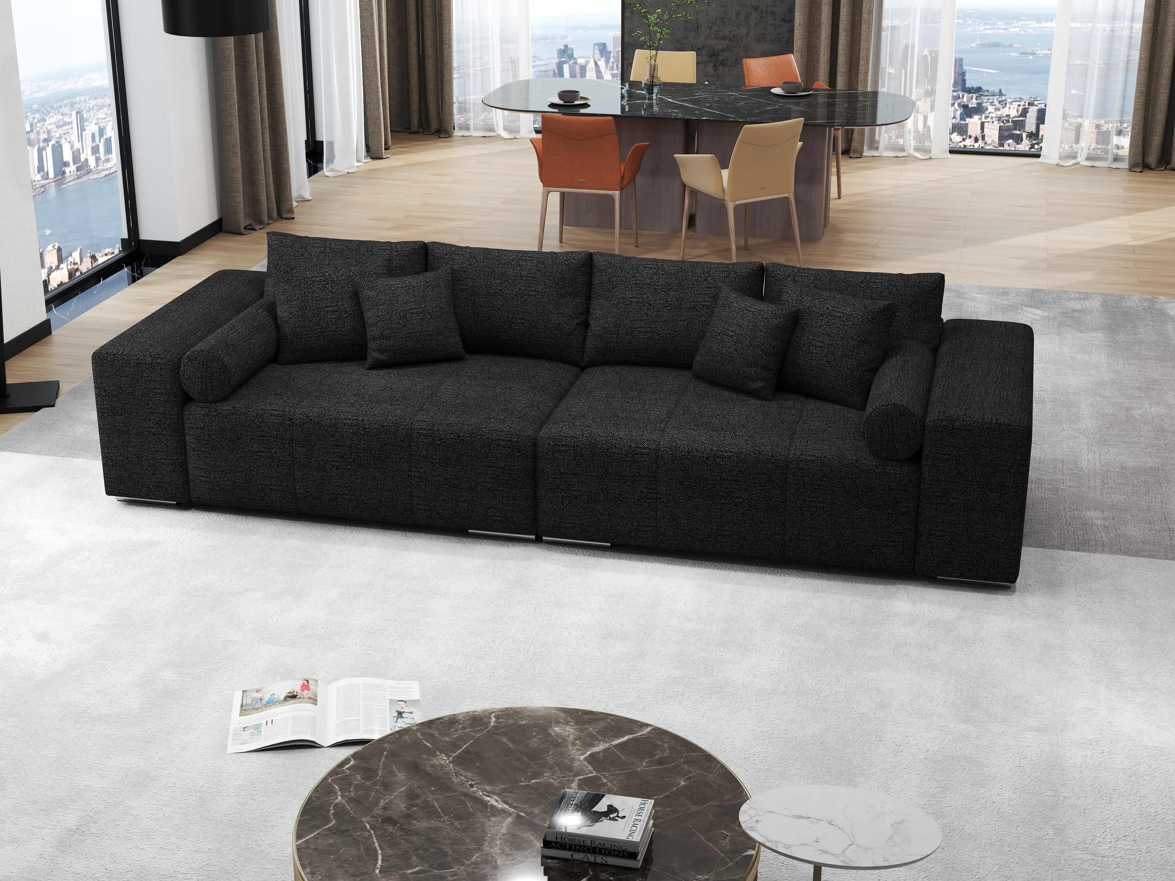 Canapea extensibilă dumonde cu ladă de depozitare si sezut confortabil din spuma HR, Marbela Dark XXL 295x100 cm Fabrica