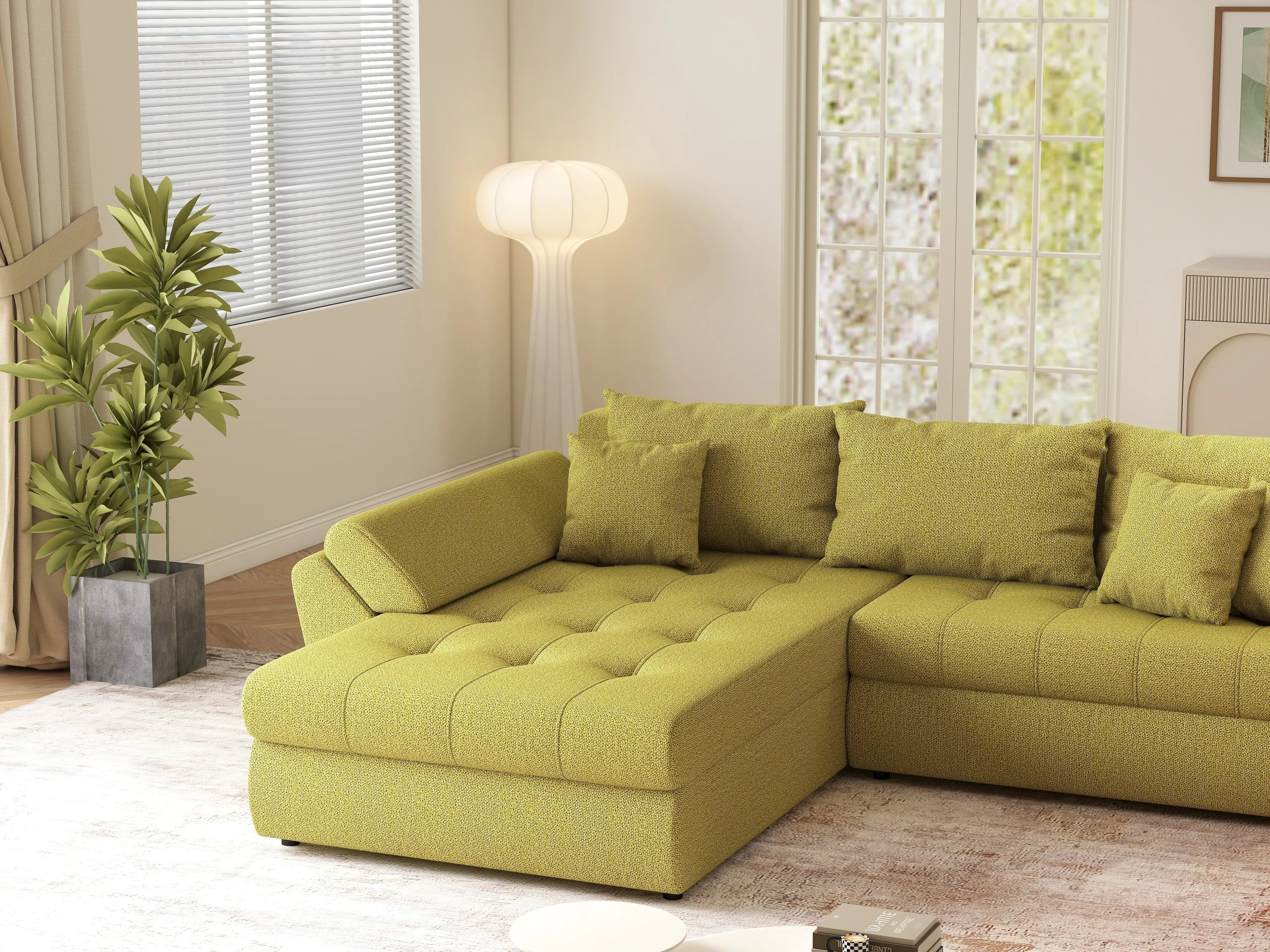 Colțar extensibil dumonde cu ladă de depozitare si sezut confortabil din spuma HR, Loana Green Lux 270x185 cm Fabrica