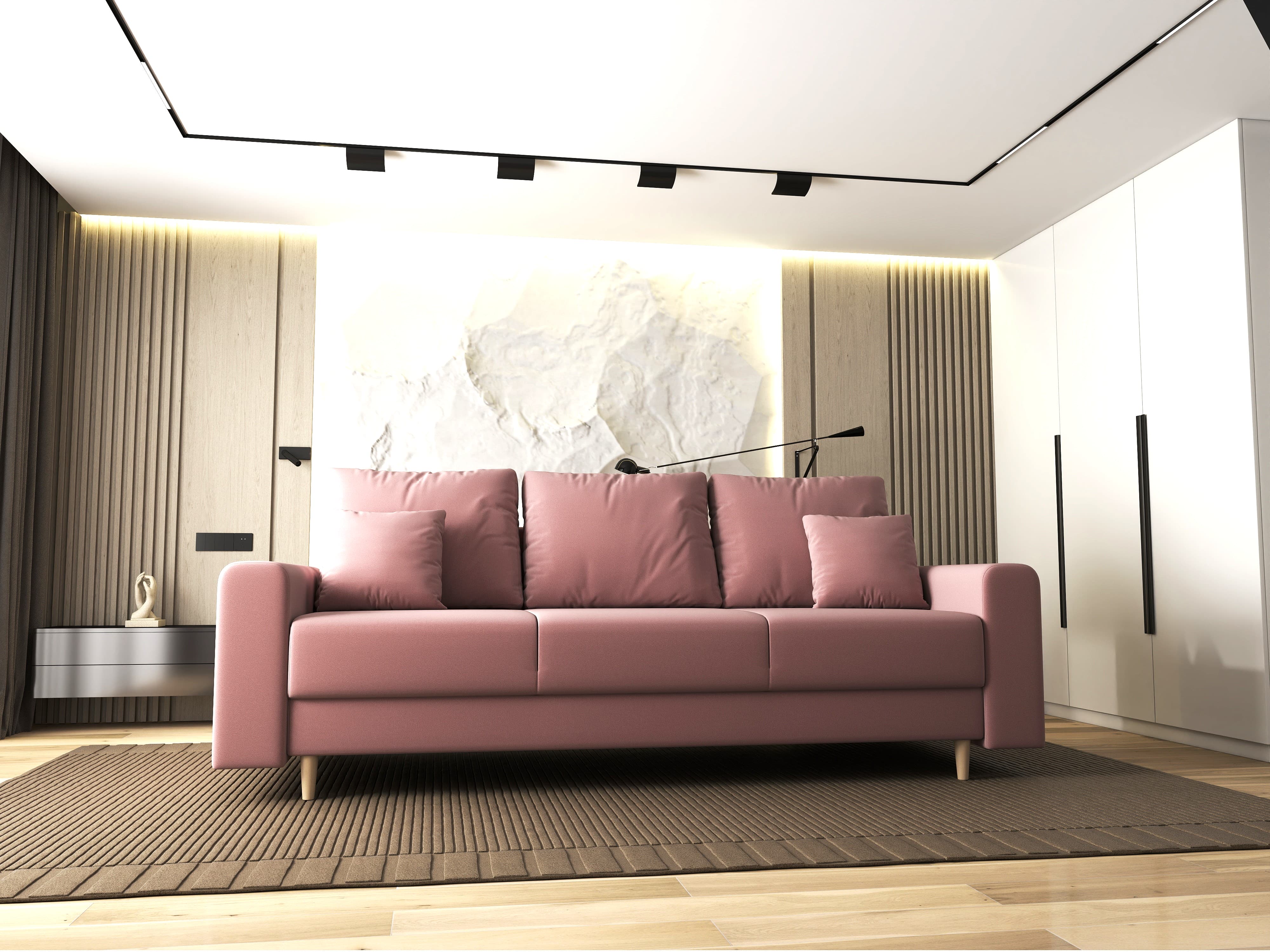 Canapea extensibilă dumonde cu ladă de depozitare si sezut confortabil din spuma HR, Kronos Royal Roz 210x100 cm fabrica