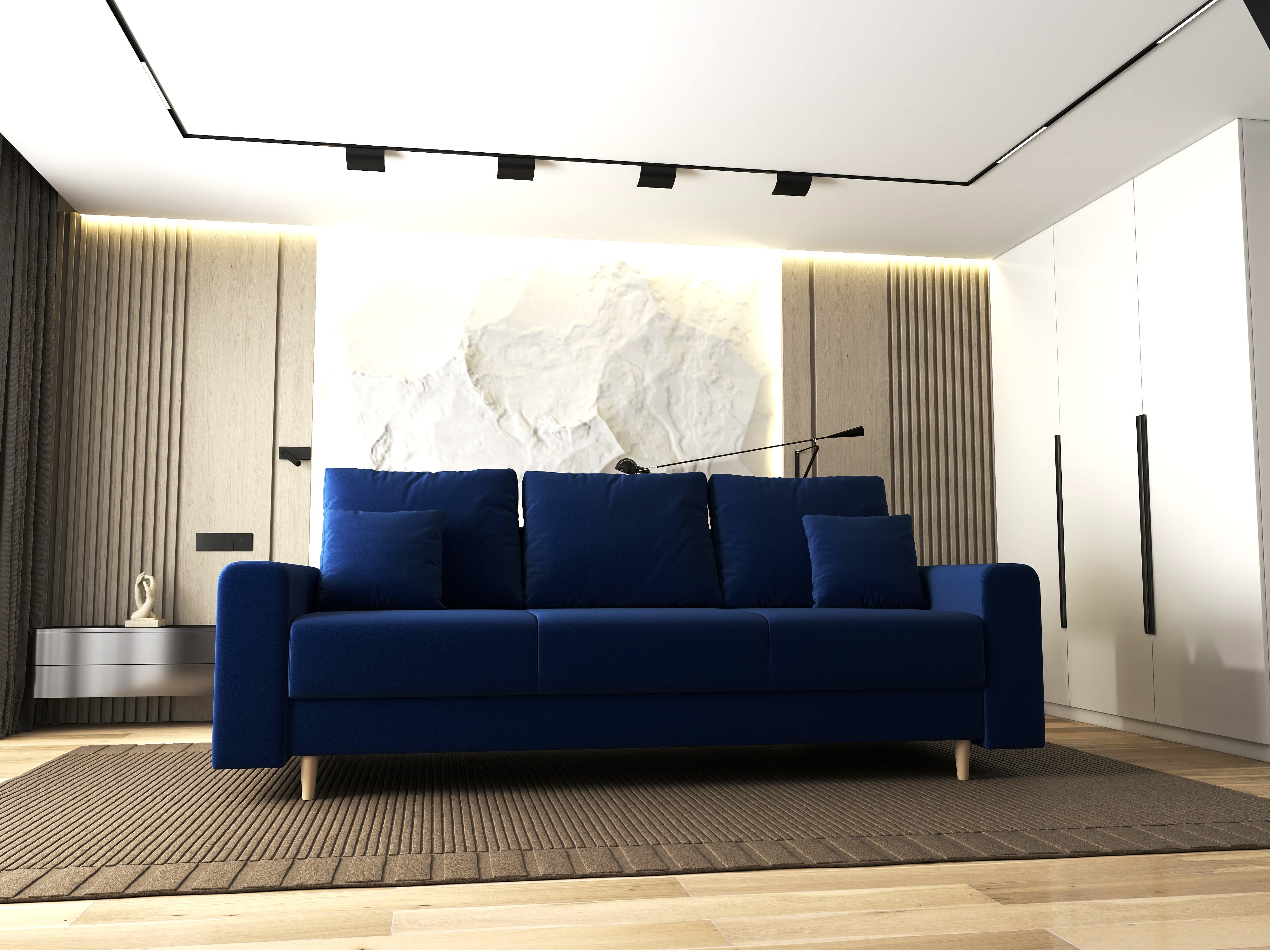 Canapea extensibilă dumonde cu ladă de depozitare si sezut confortabil din spuma HR, Kronos Royal Albastru 210x100 cm fabrica