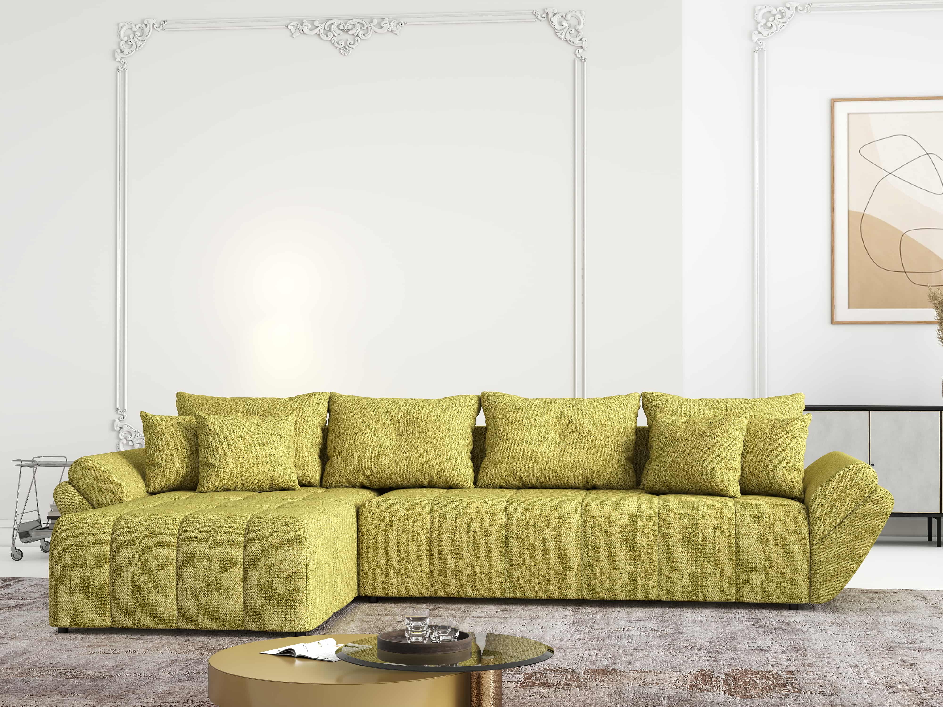 Colțar extensibil dumonde cu ladă de depozitare si sezut confortabil din spuma HR, Berlin XL Enjoy Green 350x185 cm Fabrica