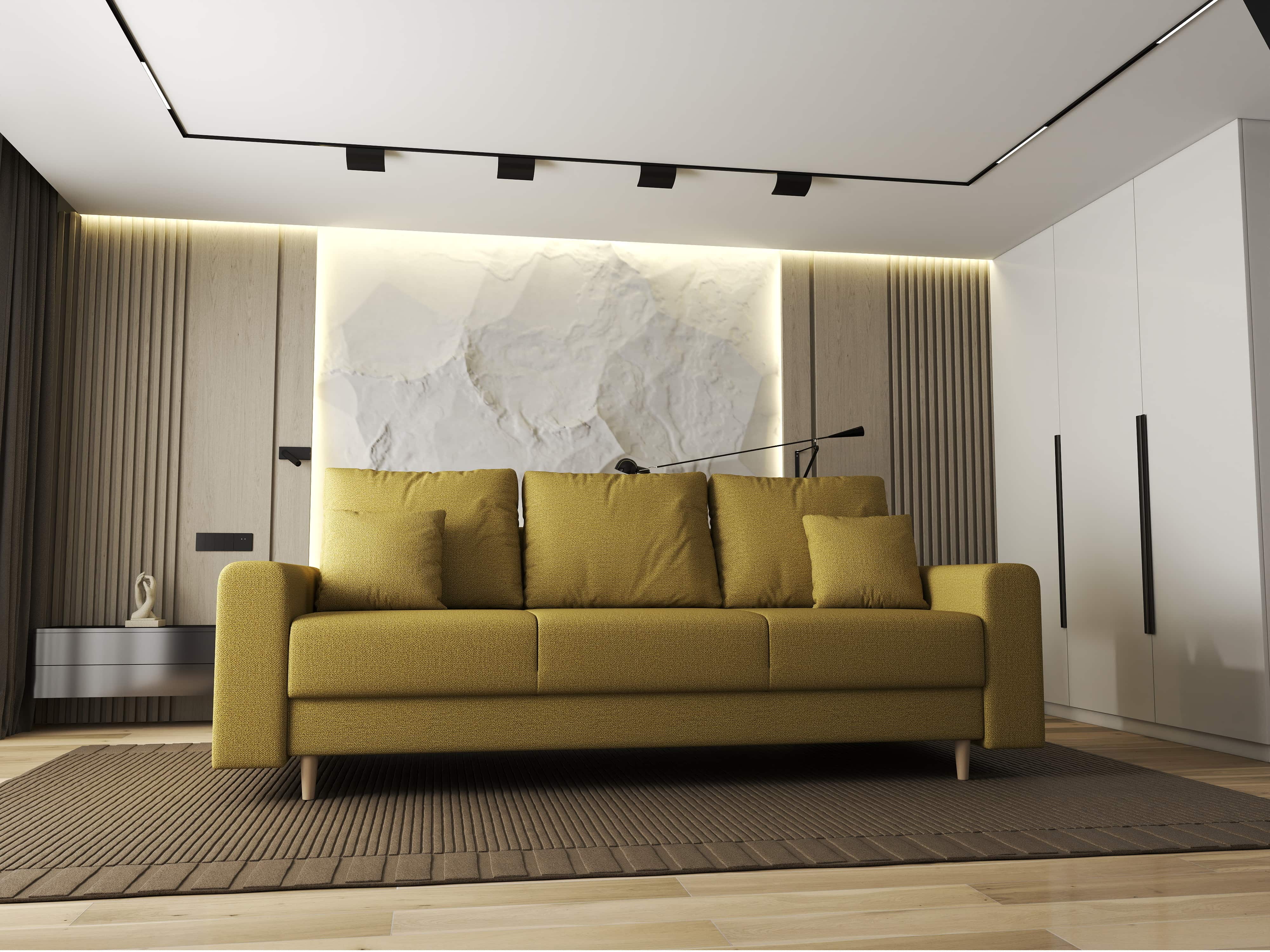 Canapea extensibilă dumonde cu ladă de depozitare si sezut confortabil din spuma HR, Kronos Enjoy Melon 210x100 cm fabrica