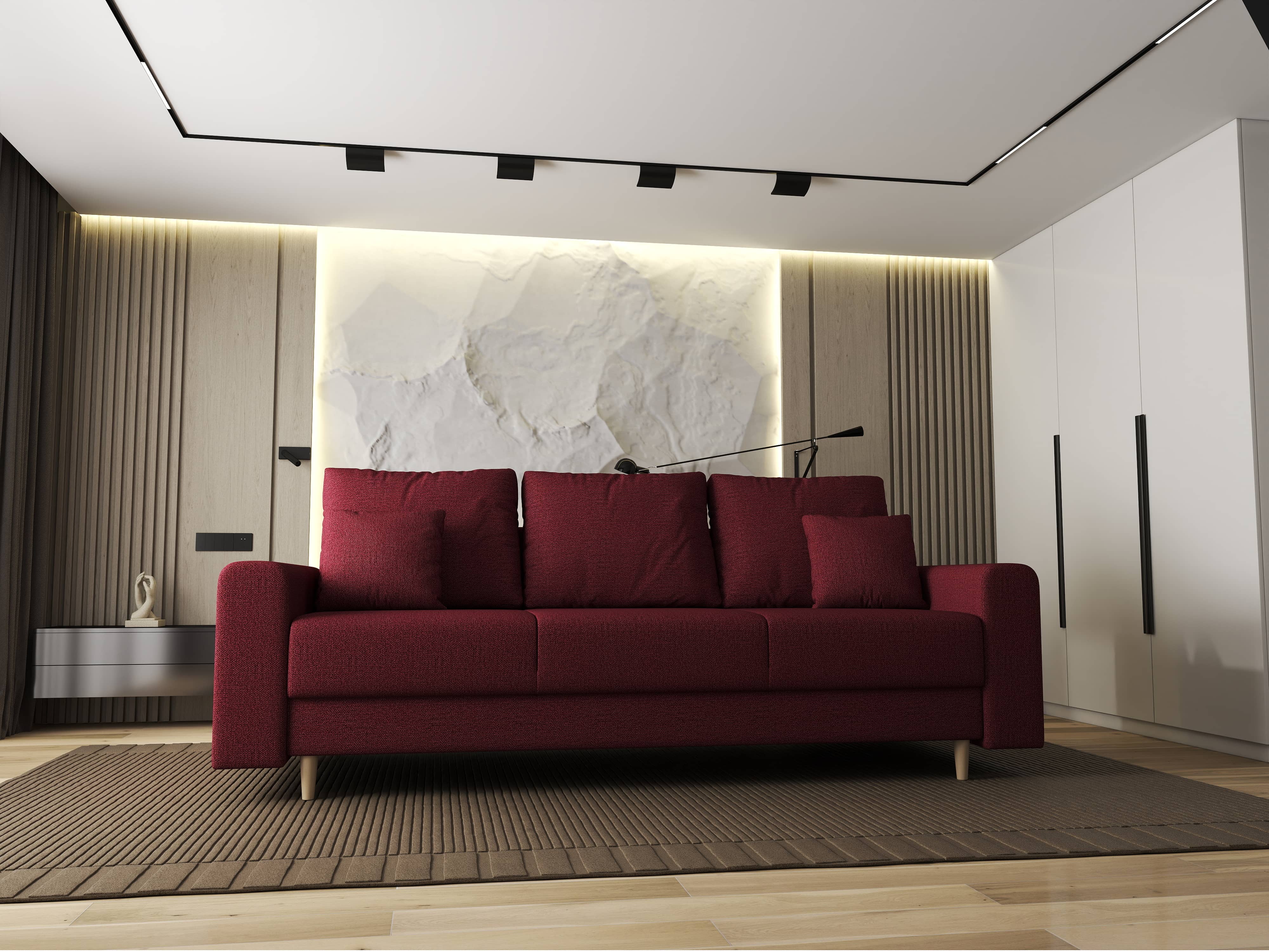 Canapea extensibilă dumonde cu ladă de depozitare si sezut confortabil din spuma HR, Kronos Enjoy Rosu 210x100 cm fabrica