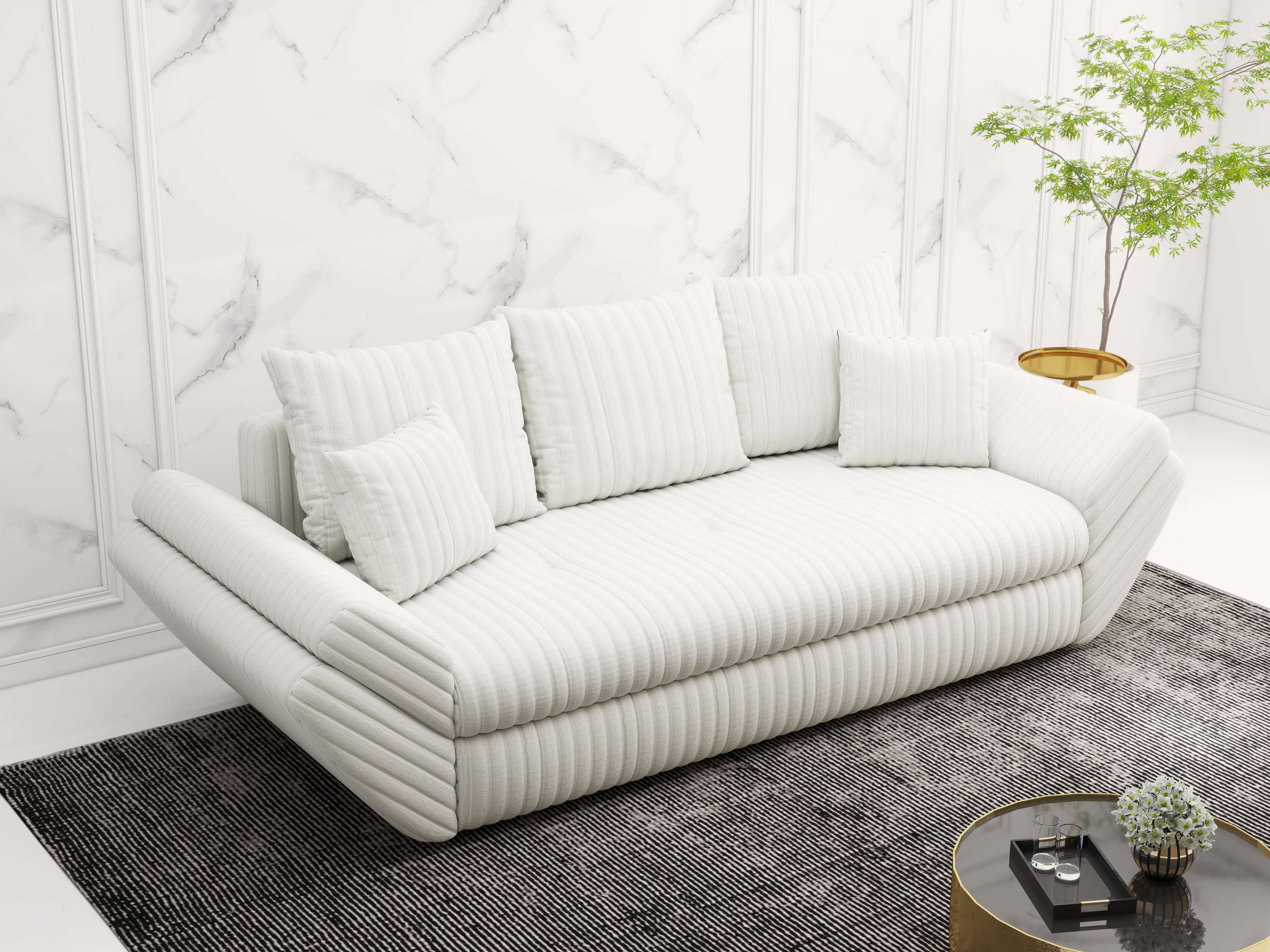 Canapea extensibilă dumonde cu ladă de depozitare si sezut confortabil din spuma HR, Loana Ambience Ivory 250x100 cm Fabrica