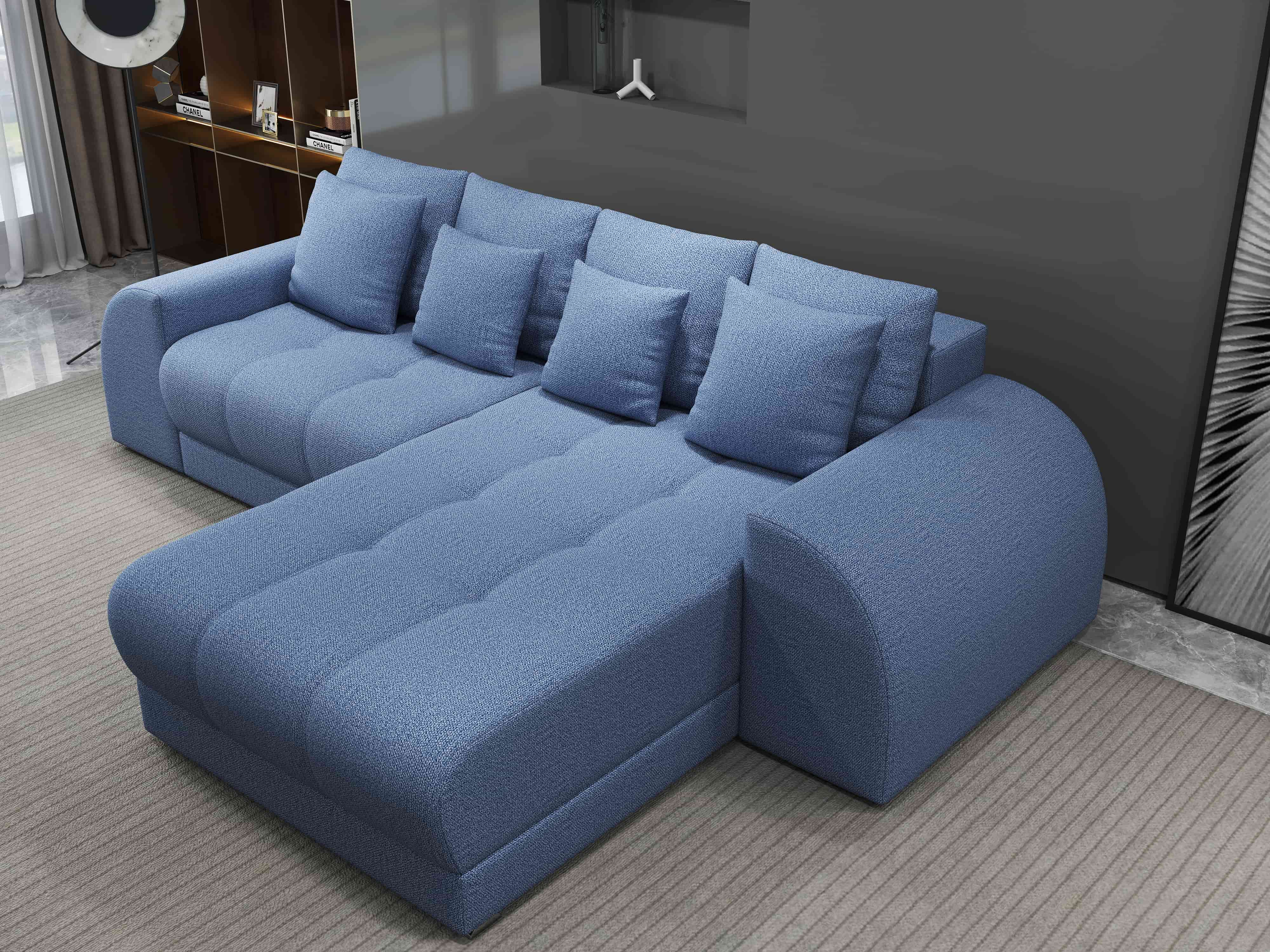 Colțar extensibil dumonde cu ladă de depozitare si sezut confortabil din spuma HR, Verona Enjoy Albastru II 290x185 cm Fabrica