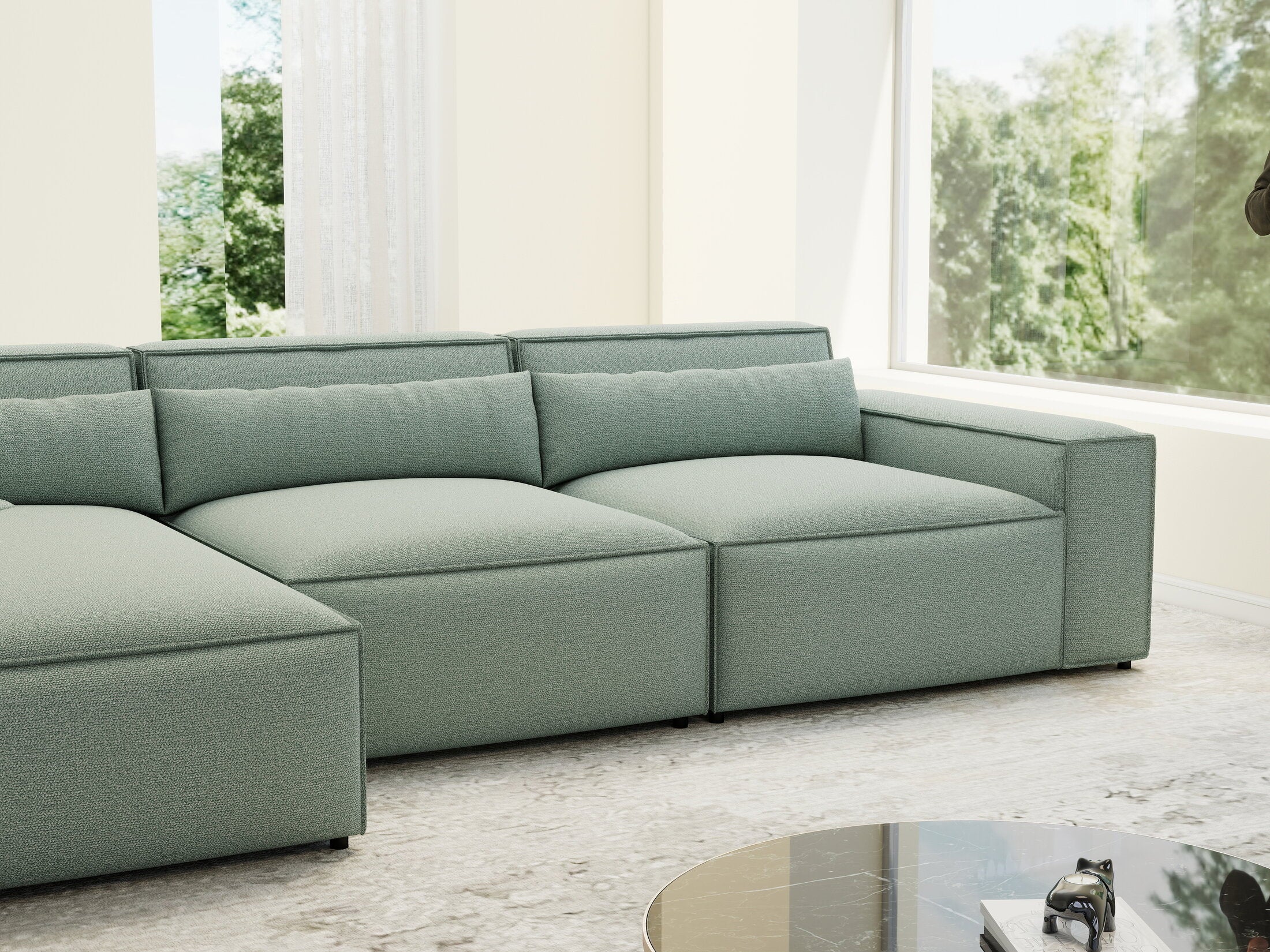Colțar dumonde cu sezut confortabil din spuma HR, Marvelo XL Enjoy Verde Mint 366x175 cm