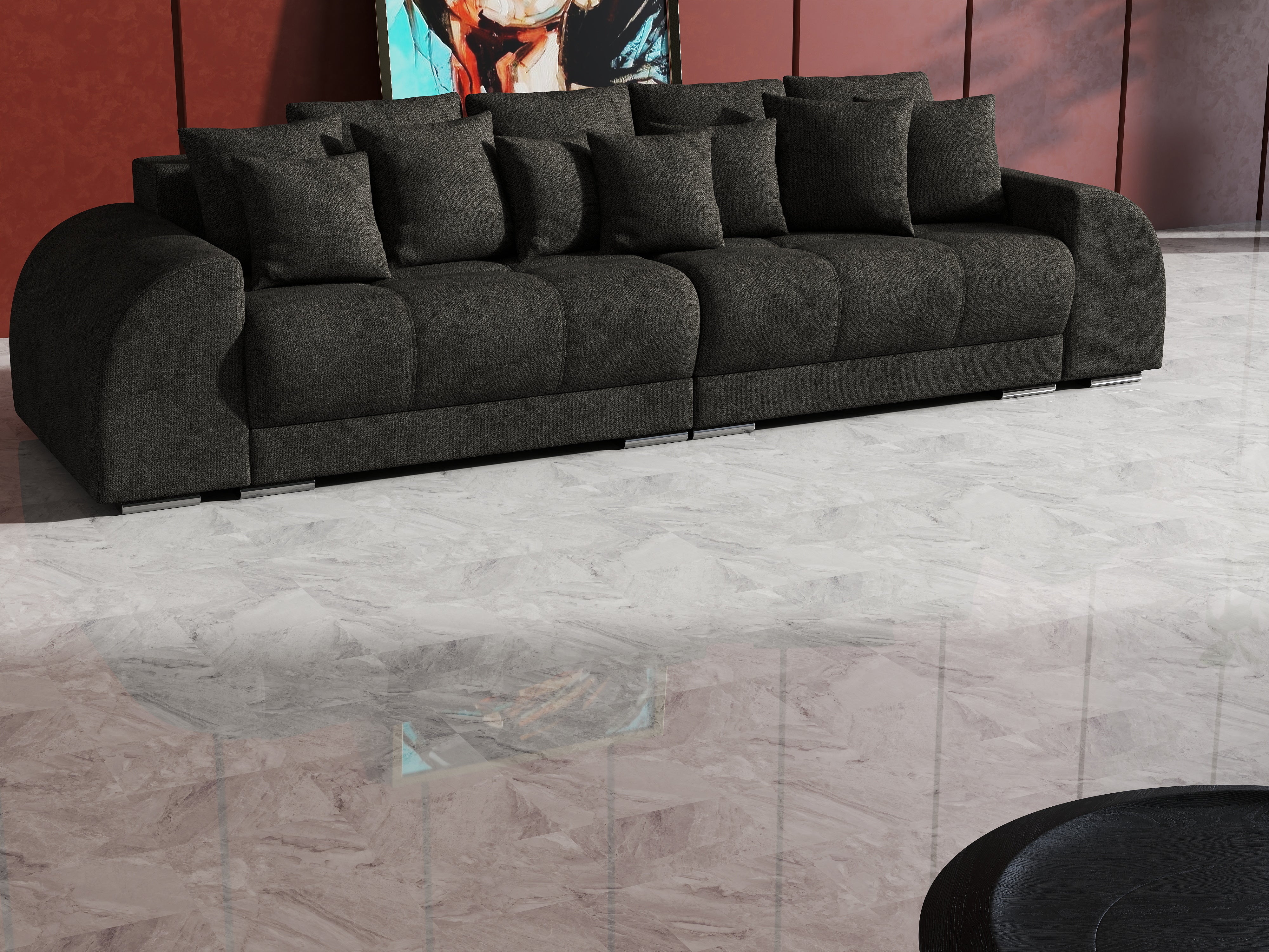 Canapea extensibilă dumonde cu 2 lăzi de depozitare si sezut confortabil din spuma HR, Verona Enjoy Black 310x100 cm Fabrica