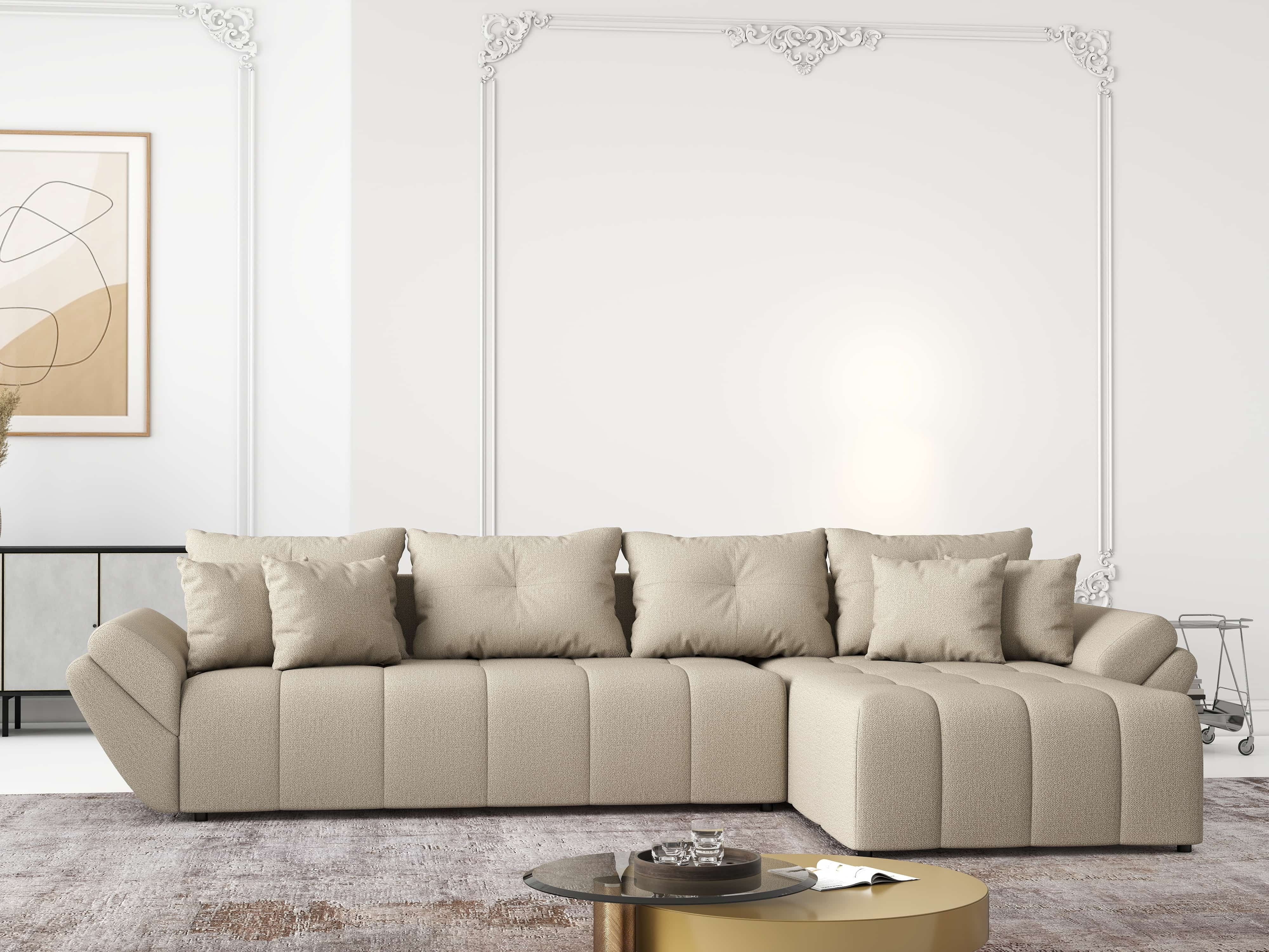 Colțar extensibil dumonde cu ladă de depozitare si sezut confortabil din spuma HR, Berlin XL Enjoy Camel 350x185 cm II Fabrica