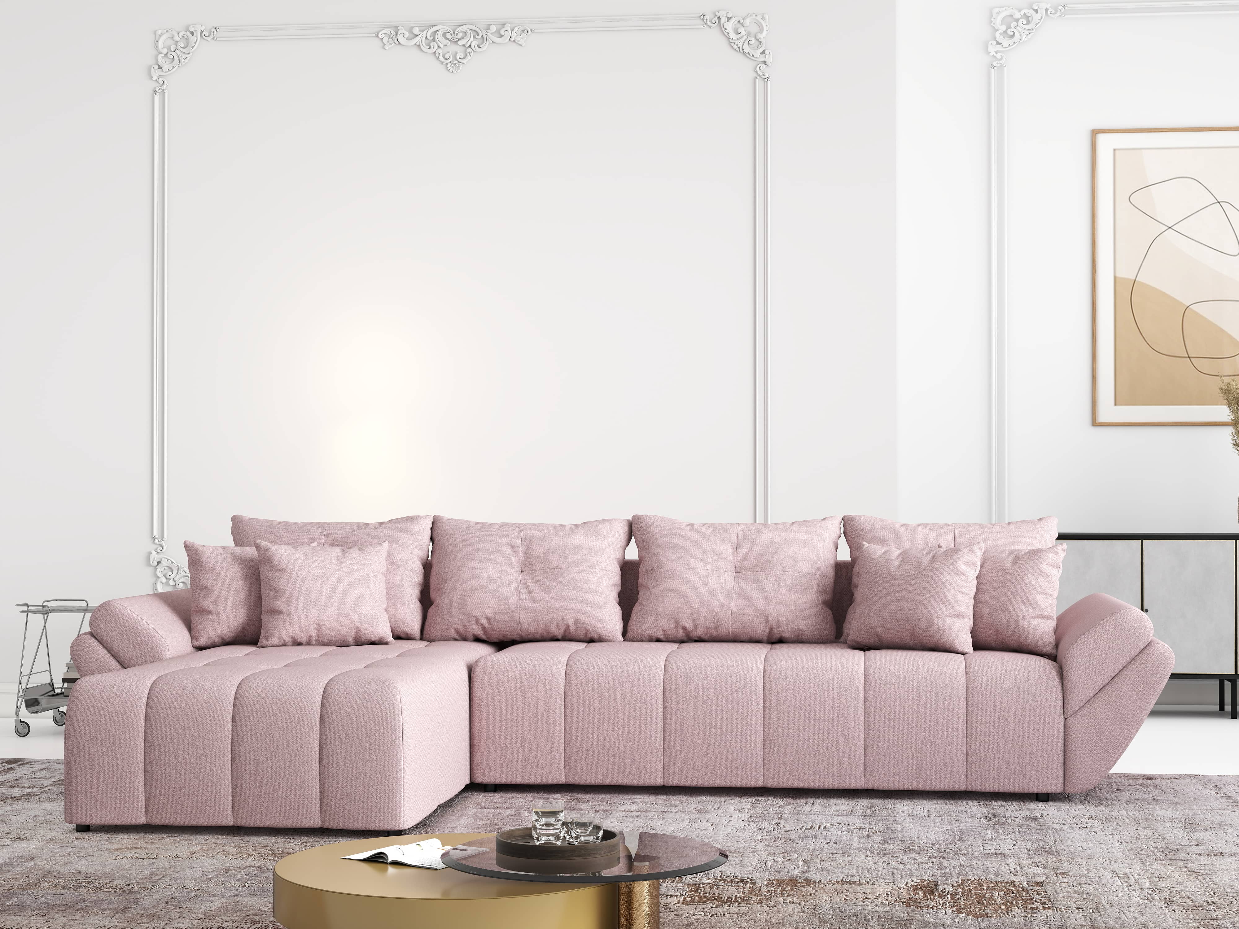 Colțar extensibil dumonde cu ladă de depozitare si sezut confortabil din spuma HR, Berlin XL Enjoy Flamingo 350x185 cm Fabrica