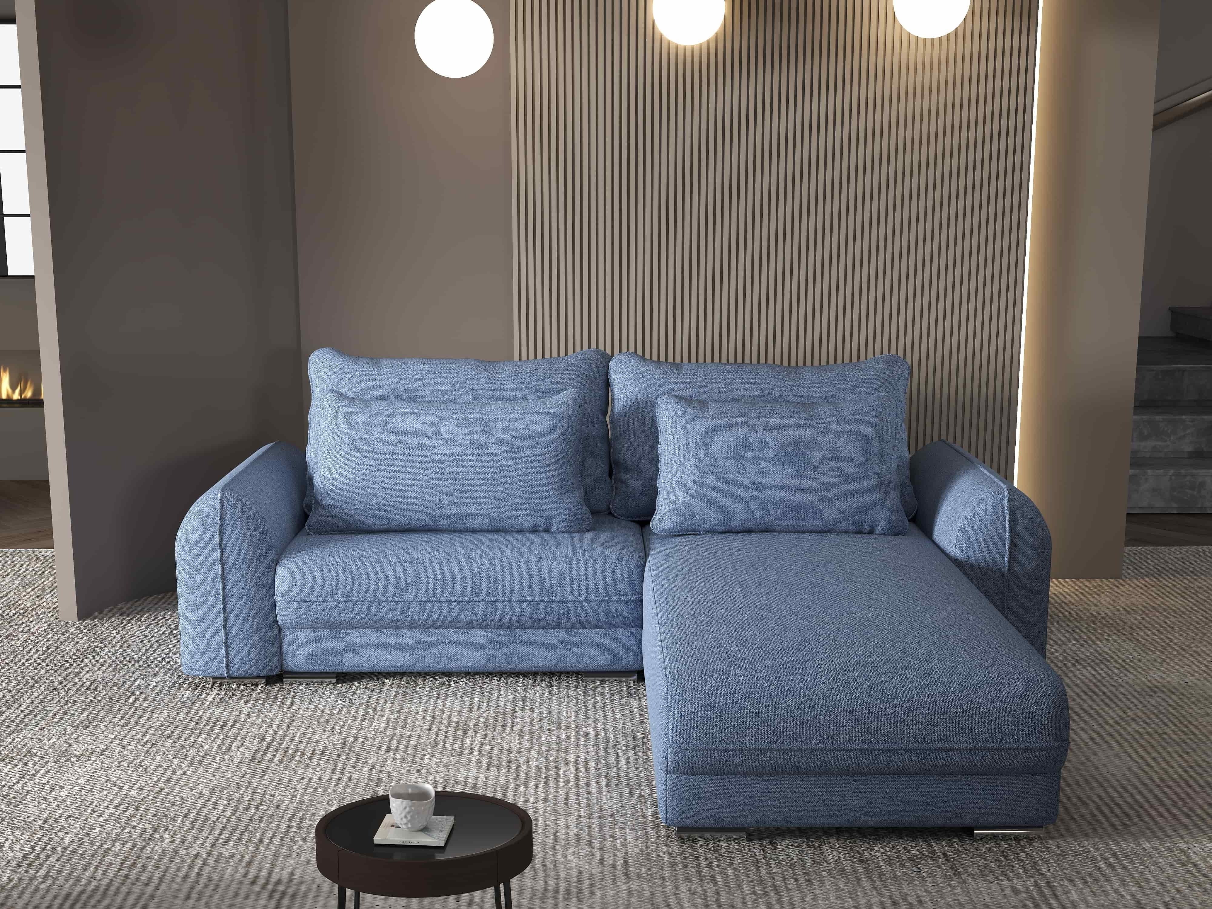 Colțar extensibil dumonde cu ladă de depozitare si sezut confortabil din spuma HR, Denver Enjoy Albastru 275x185 cm II Fabrica