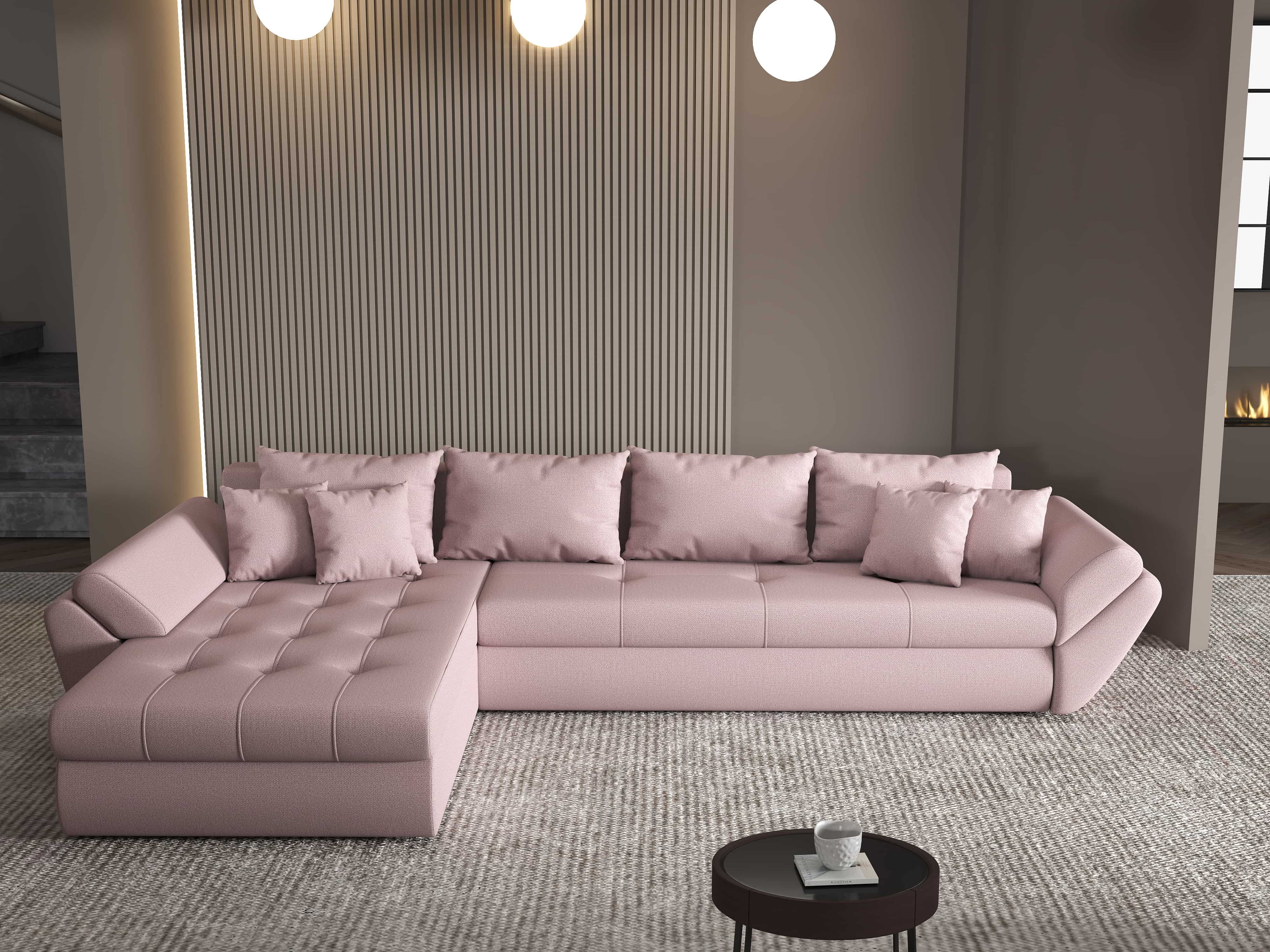 Colțar extensibil dumonde cu ladă de depozitare si sezut confortabil din spuma HR, Loana XL Enjoy Flamingo 335x185 cm Fabrica