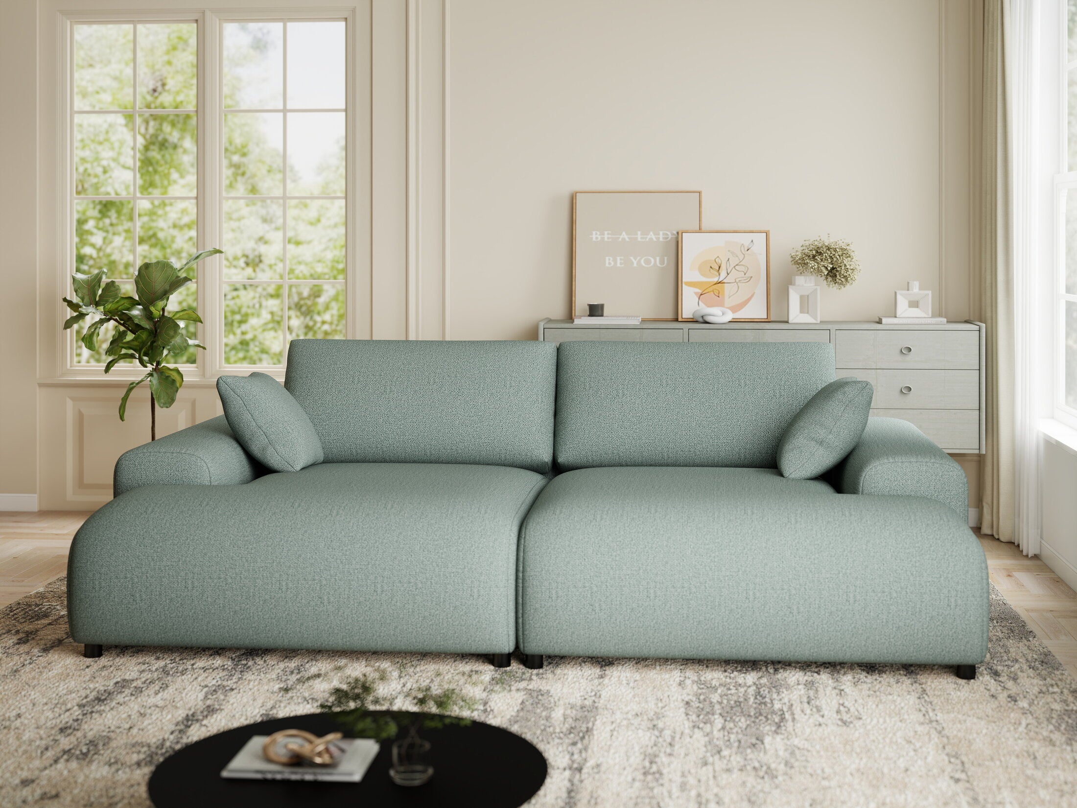 Canapea dumonde cu sezut confortabil din spuma HR, Hudson Enjoy Verde Mint 237x144 cm