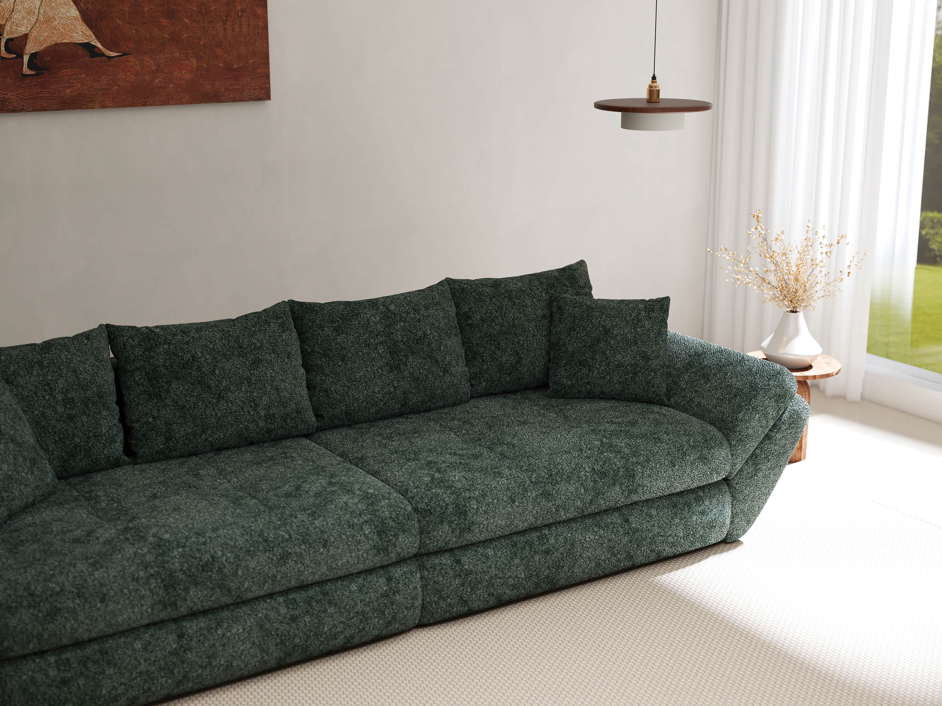 Canapea extensibilă dumonde cu ladă de depozitare si sezut confortabil din spuma HR, Loana Euphoria Verde 300x100 cm Fabrica