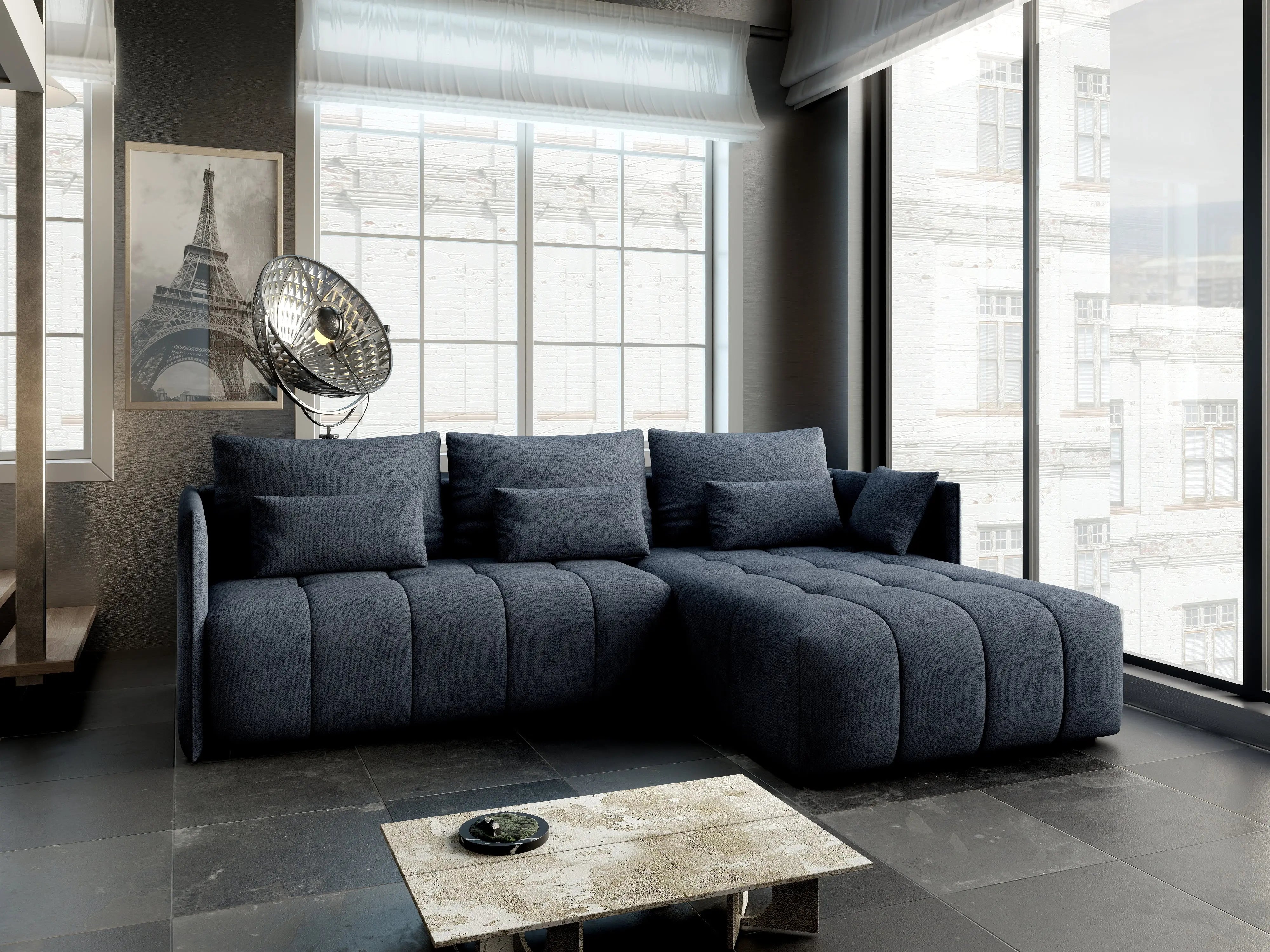 Colțar extensibil dumonde cu ladă de depozitare si sezut confortabil din spuma HR, Malta Grau II 235x185 cm Fabrica