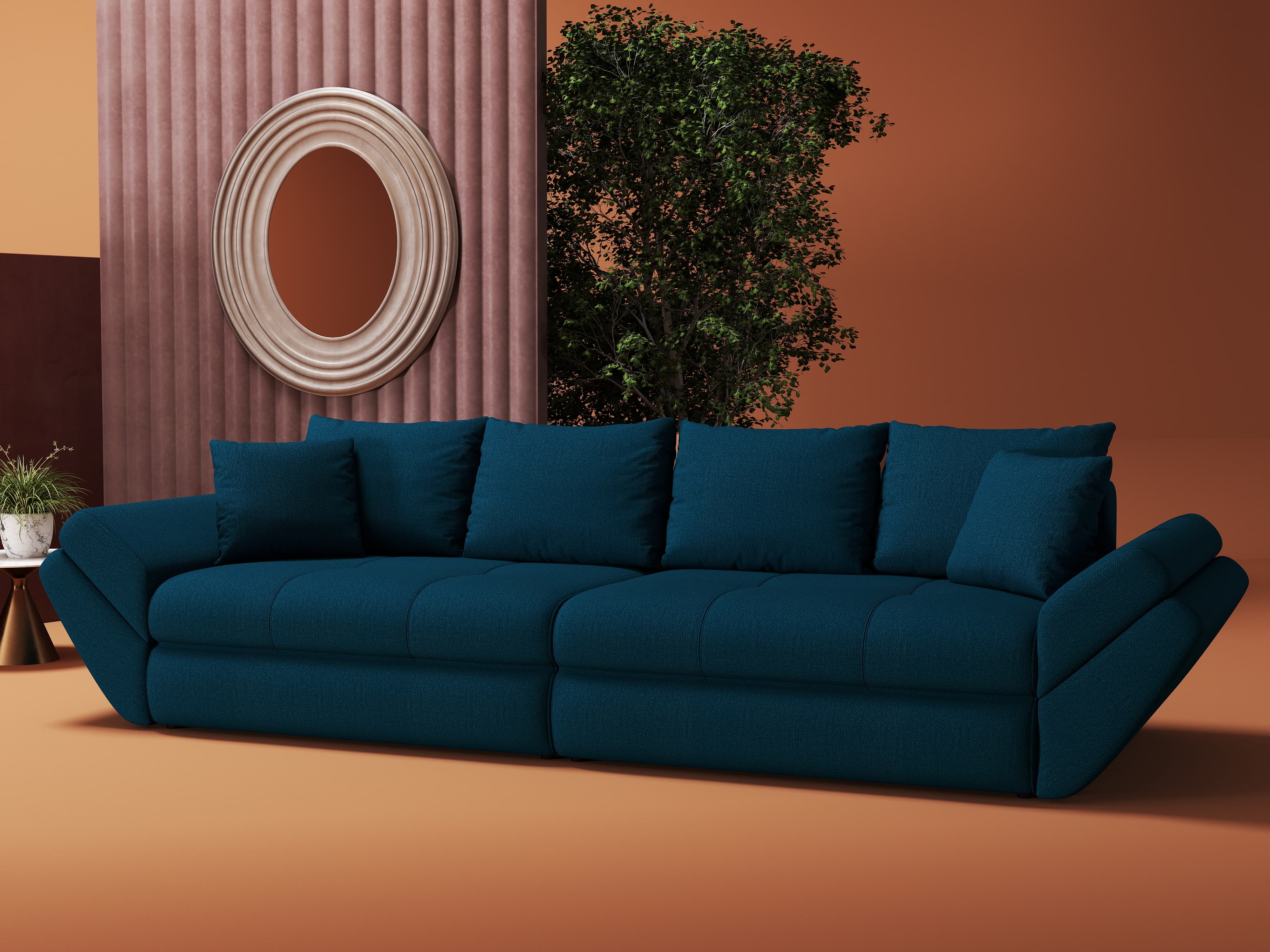 Canapea extensibilă dumonde cu ladă de depozitare si sezut confortabil din spuma HR, Loana Enjoy Petrol 300x100 cm Fabrica