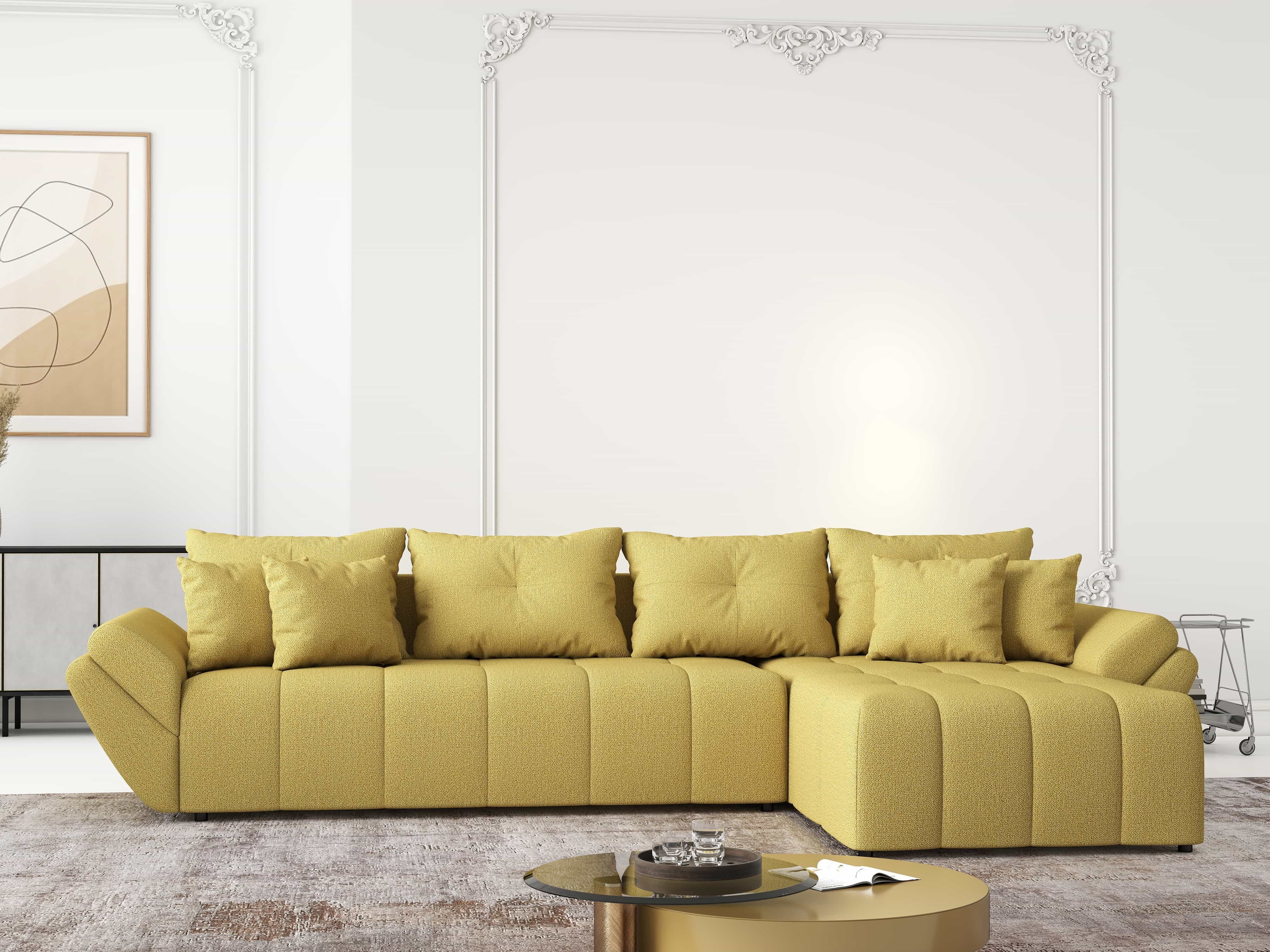 Colțar extensibil dumonde cu ladă de depozitare si sezut confortabil din spuma HR, Berlin XL Enjoy Melon 350x185 cm II Fabrica