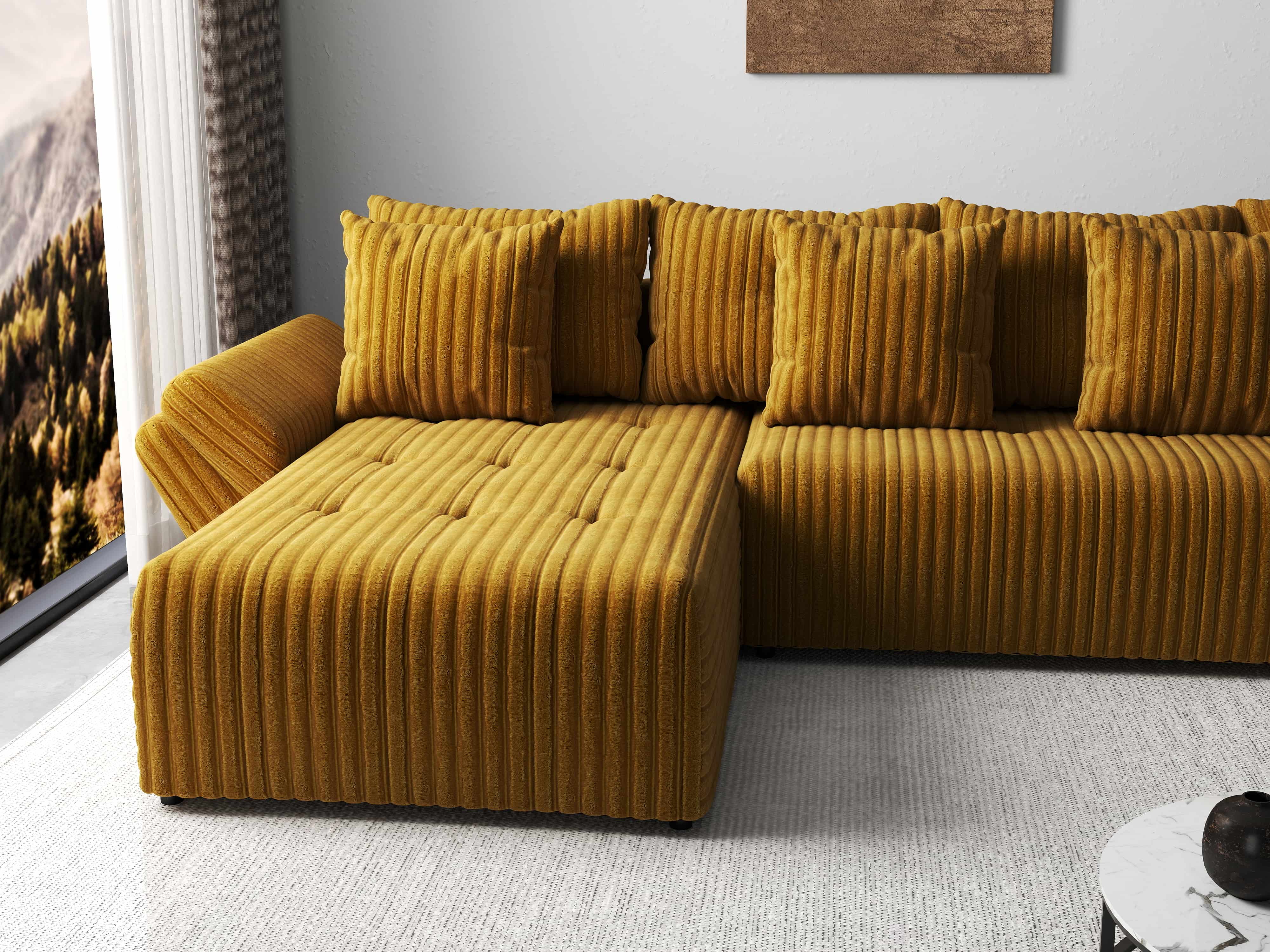 Colțar extensibil dumonde cu ladă de depozitare si sezut confortabil din spuma HR, Berlin XL Ambience Mustar 350x185 cm Fabrica