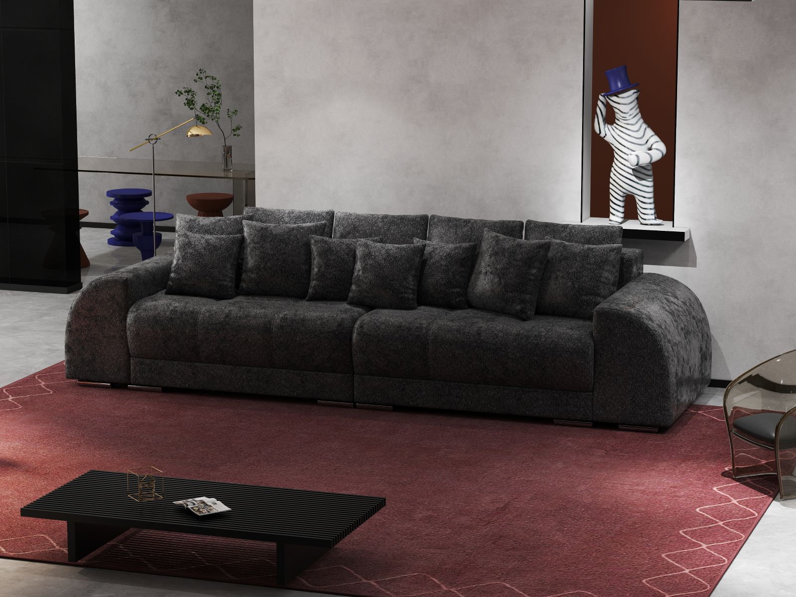 Canapea extensibilă dumonde cu 2 lăzi de depozitare si sezut confortabil din spuma HR, Verona Euphoria Black 310x100 cm Fabrica