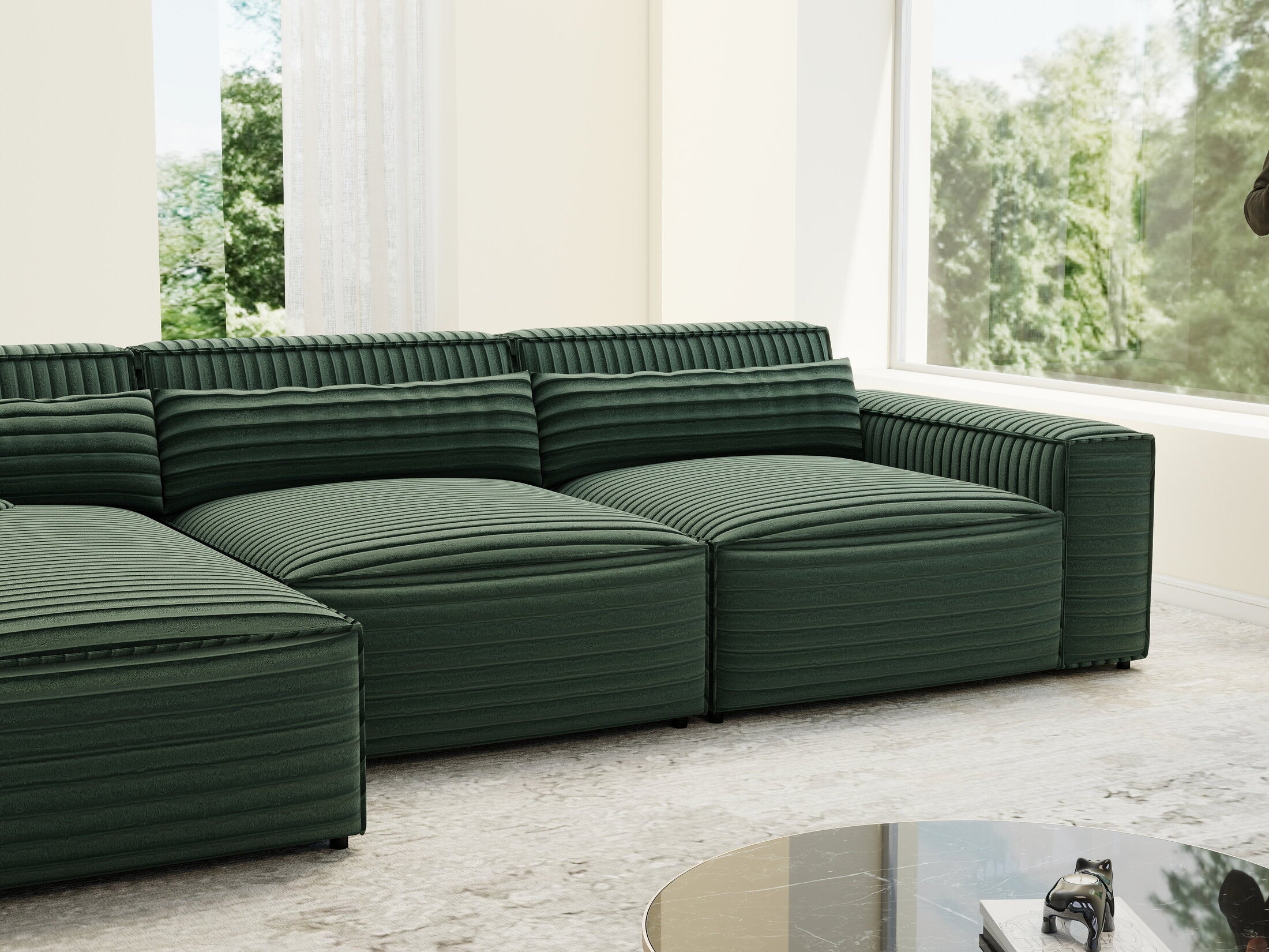 Colțar dumonde cu sezut confortabil din spuma HR, Marvelo XL Ambience Verde 366x175 cm