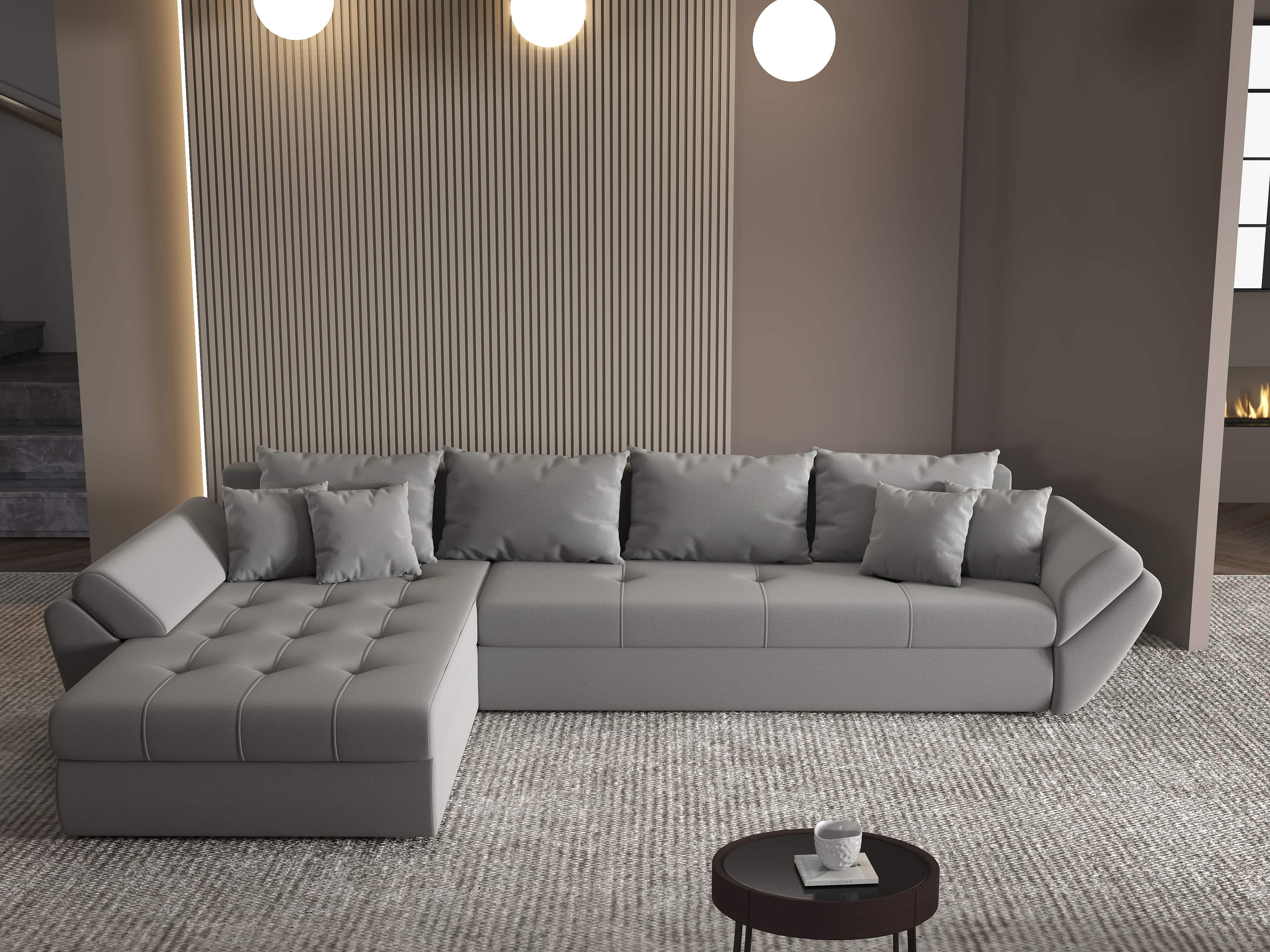 Colțar extensibil dumonde cu ladă de depozitare si sezut confortabil din spuma HR, Loana XL Royal Gri 335x185 cm Fabrica