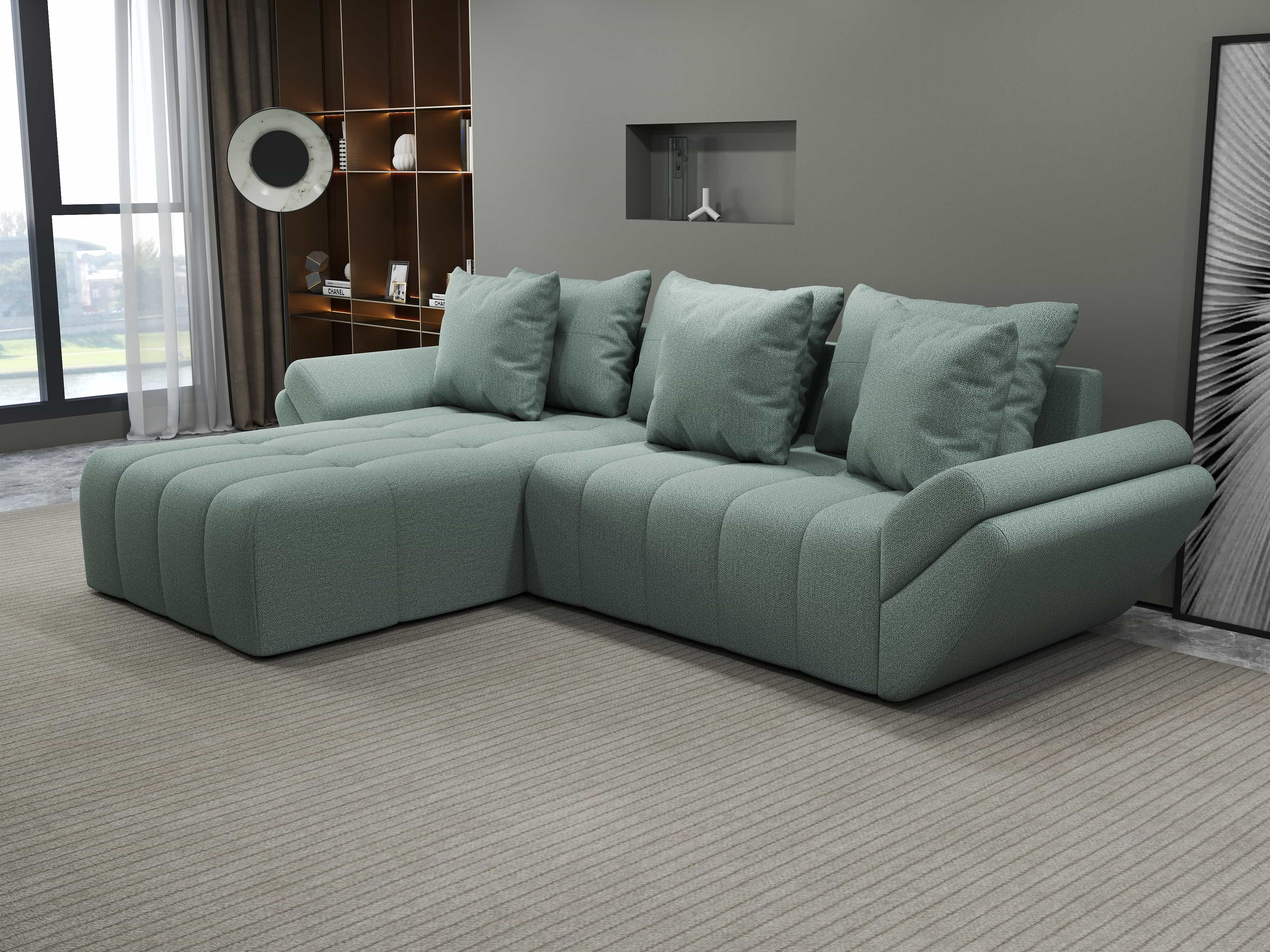 Colțar extensibil dumonde cu ladă de depozitare si sezut confortabil din spuma HR, Berlin Enjoy Mint 280x185 cm Fabrica